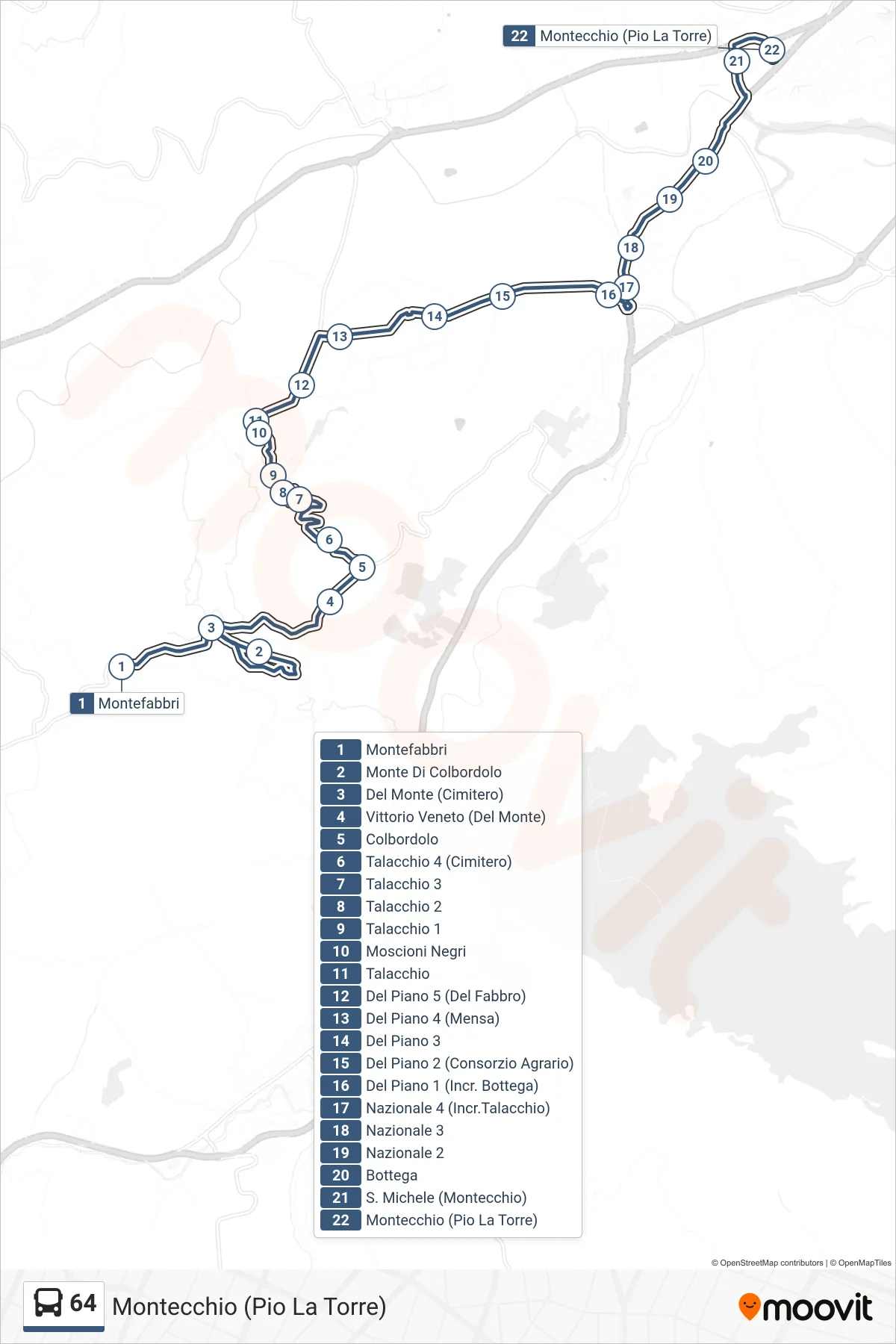 Linea 64  bus (Montecchio (Pio La Torre)) - Percorsi e fermate sulla mappa