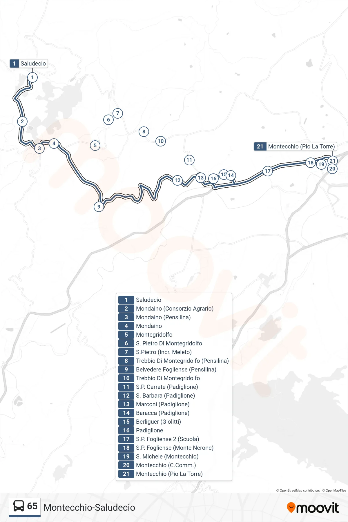 Linea 65  bus (Montecchio (Pio La Torre)) - Percorsi e fermate sulla mappa