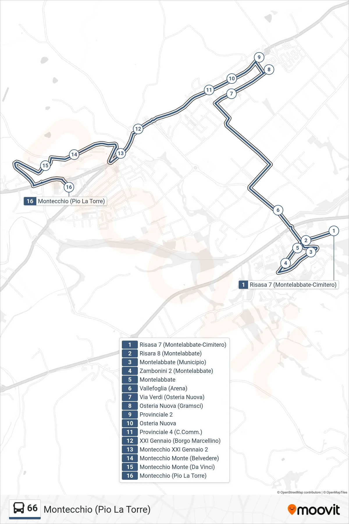Linea 66 bus (Montecchio (Pio La Torre)) - Percorsi e fermate sulla mappa