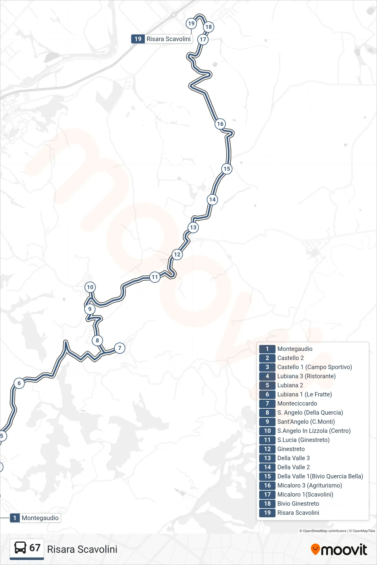 Linea 67 bus (Risara Scavolini) - Percorsi e fermate sulla mappa