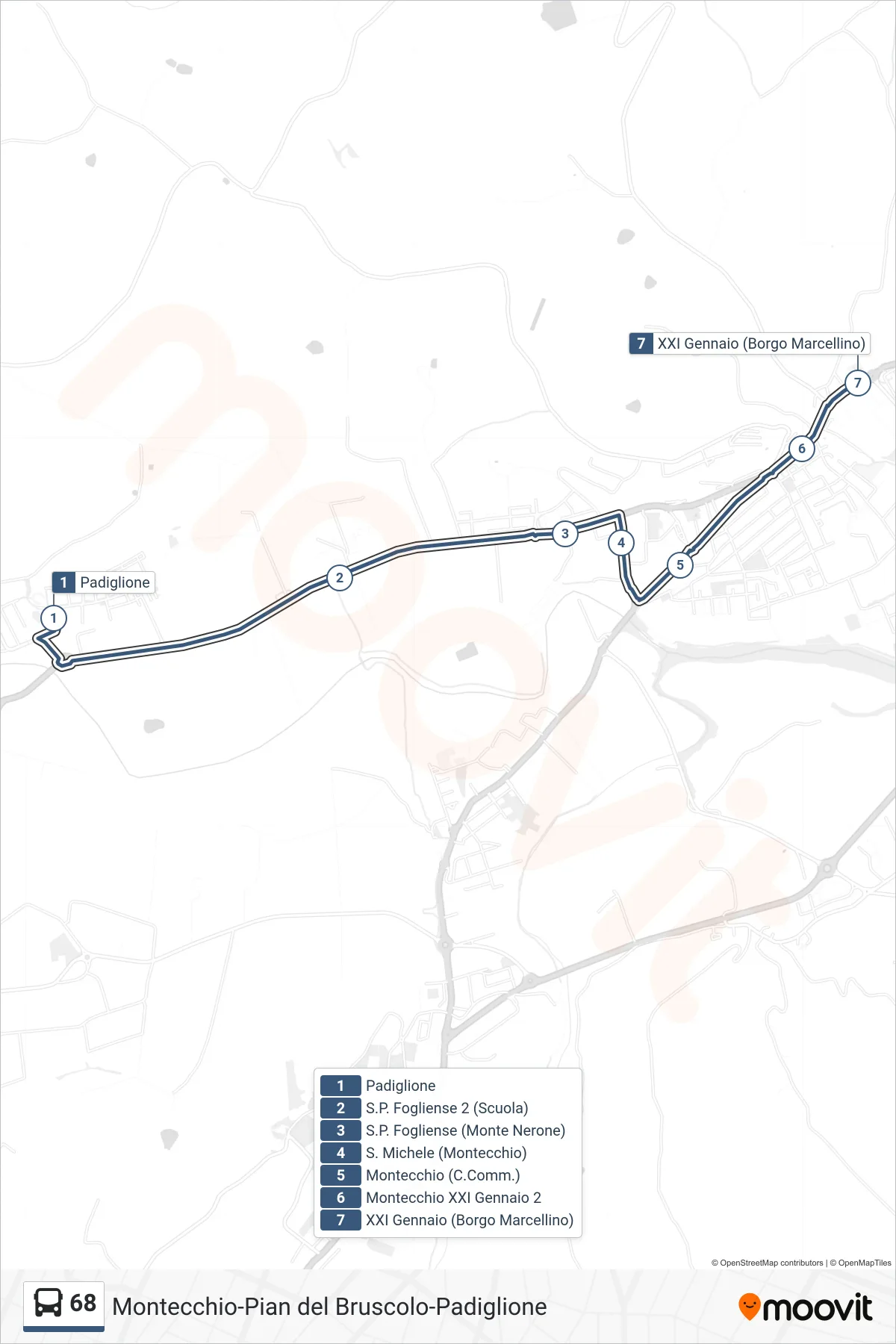 Linea 68 bus (XXI Gennaio (Borgo Marcellino)) - Percorsi e fermate sulla mappa