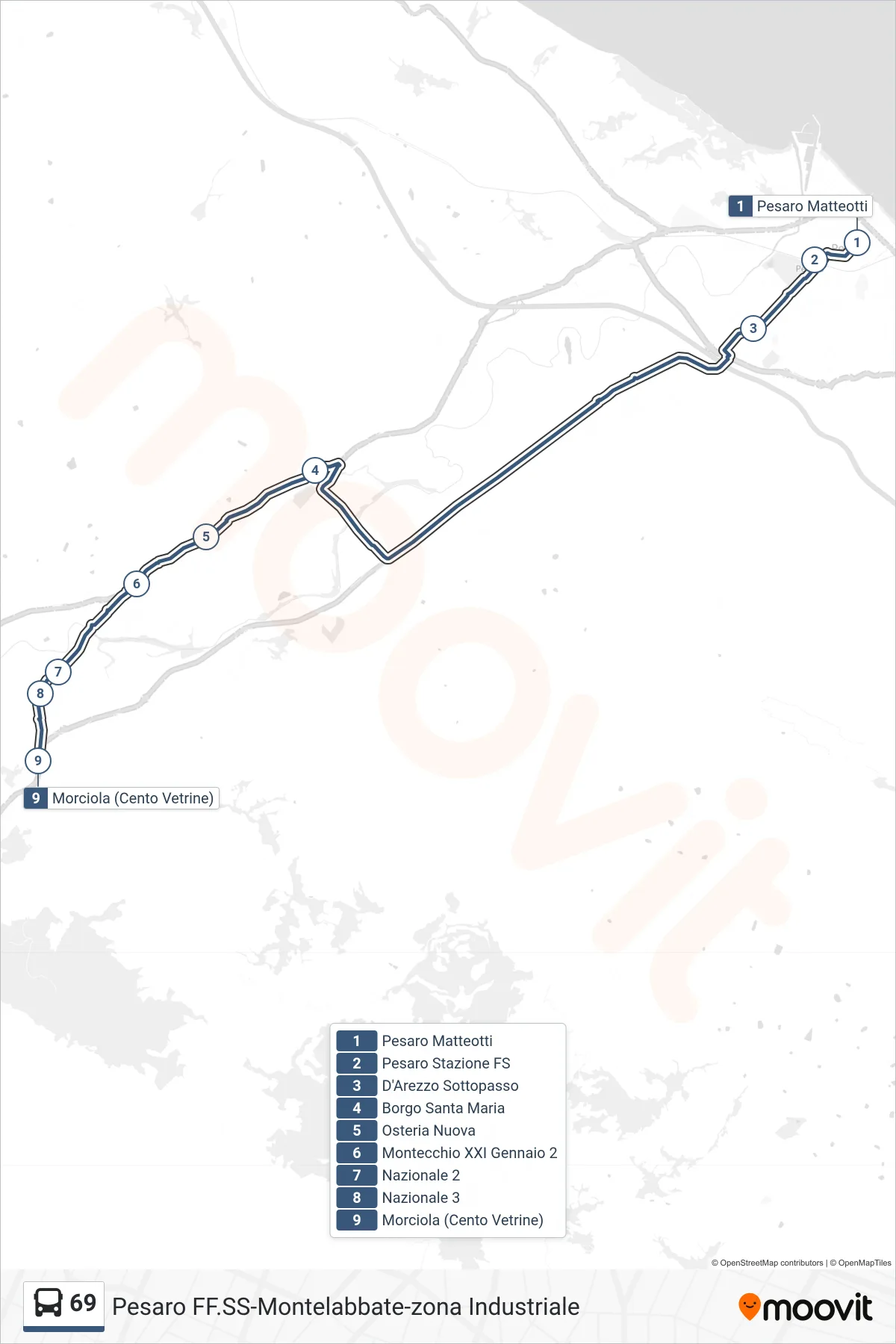 Linea 69 bus (Morciola (Cento Vetrine)) - Percorsi e fermate sulla mappa