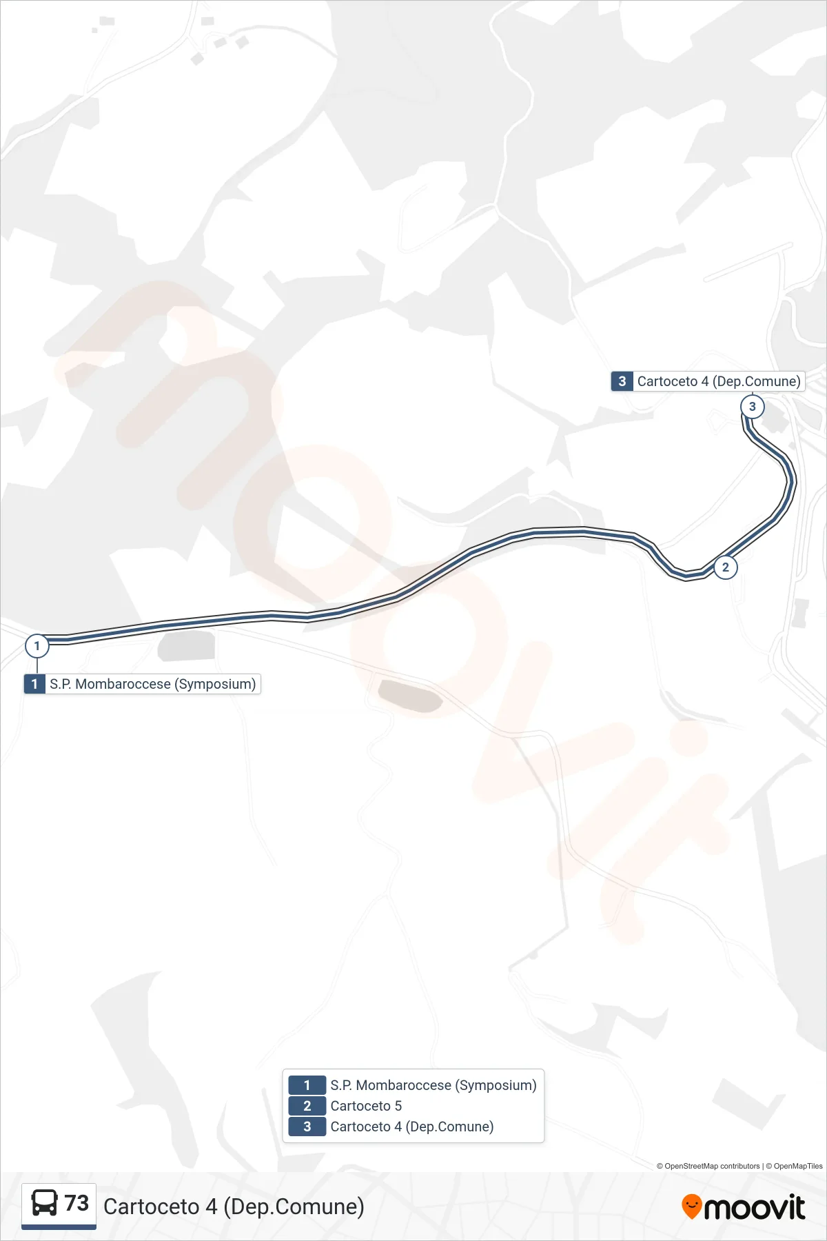 Linea 73 bus (Cartoceto 4 (Dep.Comune)) - Percorsi e fermate sulla mappa