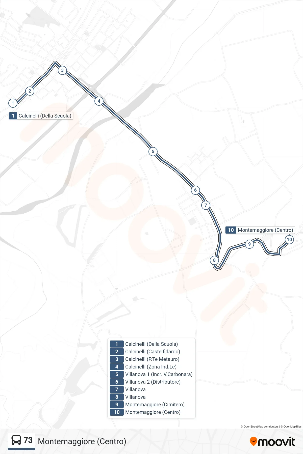 Linea 73  bus (Montemaggiore (Centro)) - Percorsi e fermate sulla mappa