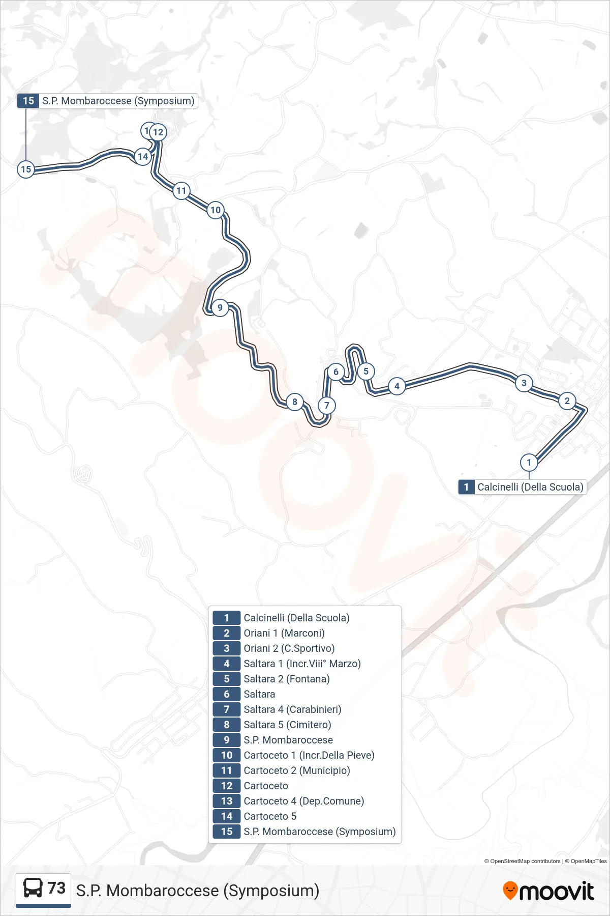 Linea 73 bus (S.P. Mombaroccese (Symposium)) - Percorsi e fermate sulla mappa
