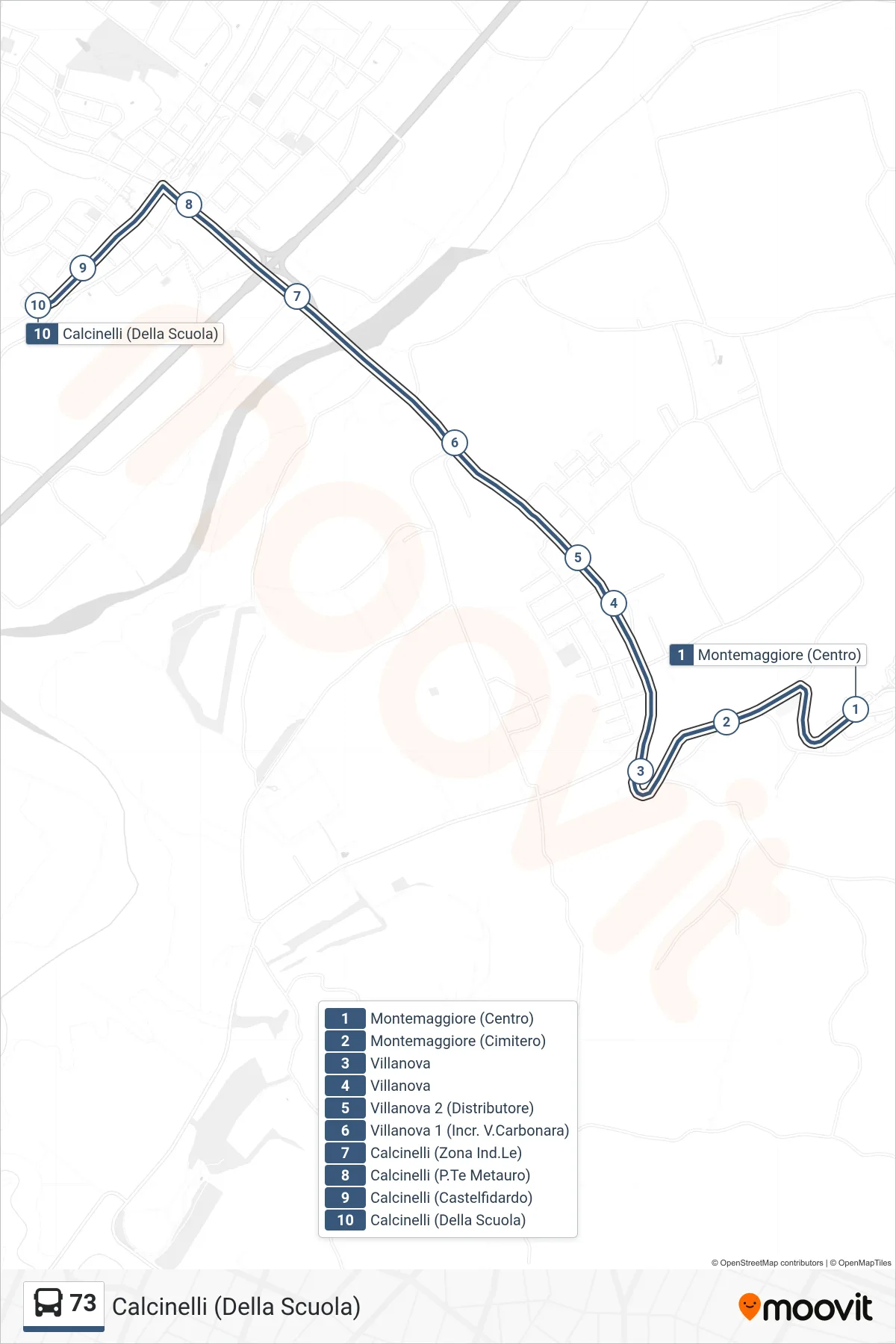 Linea 73 bus (Calcinelli (Della Scuola)) - Percorsi e fermate sulla mappa