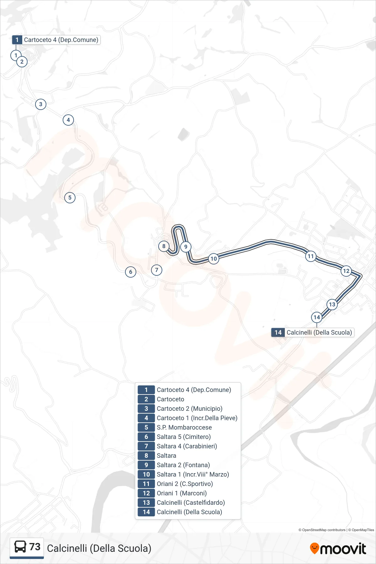 Linea 73 bus (Calcinelli (Della Scuola)) - Percorsi e fermate sulla mappa