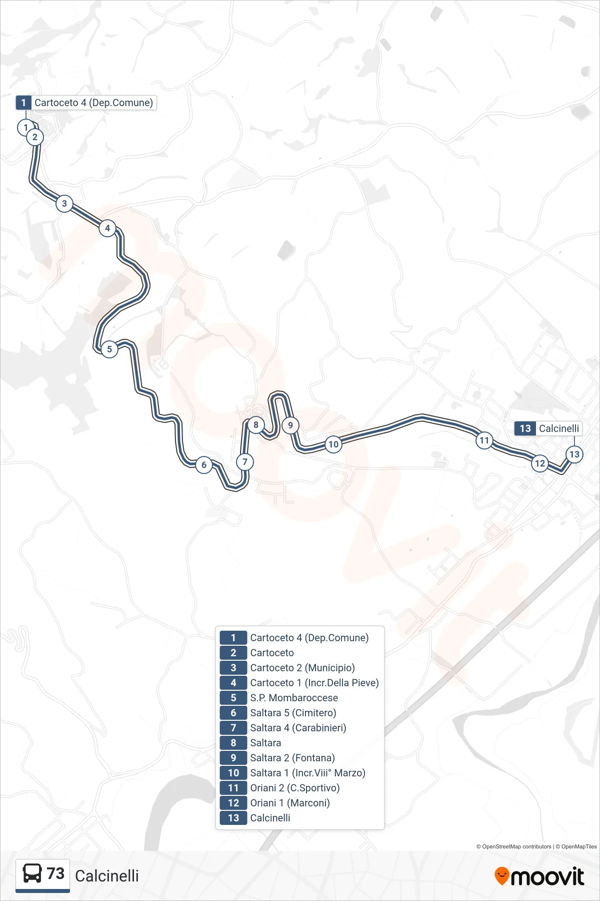 Linea 73 bus (Calcinelli) - Percorsi e fermate sulla mappa