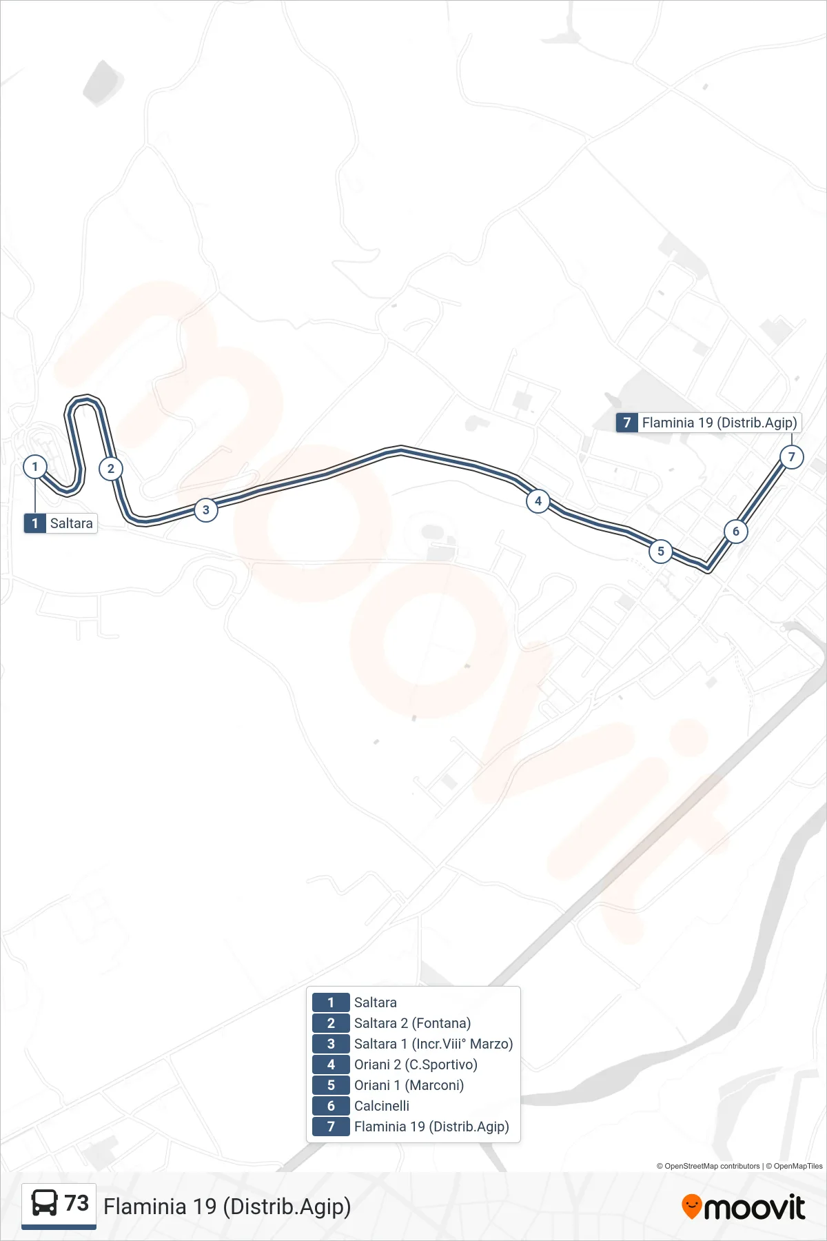 Linea 73 bus (Flaminia 19 (Distrib.Agip)) - Percorsi e fermate sulla mappa