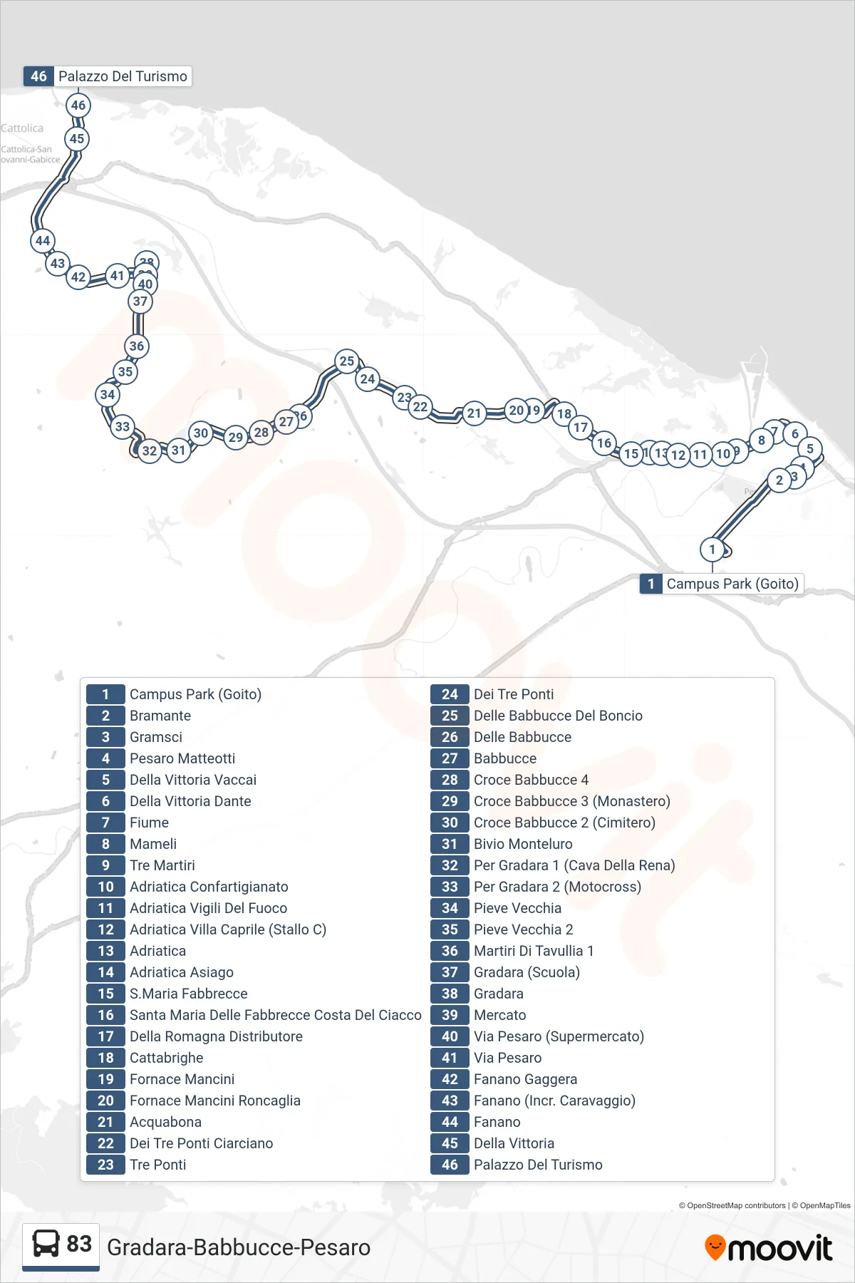 Linea 83 bus (Palazzo Del Turismo) - Percorsi e fermate sulla mappa
