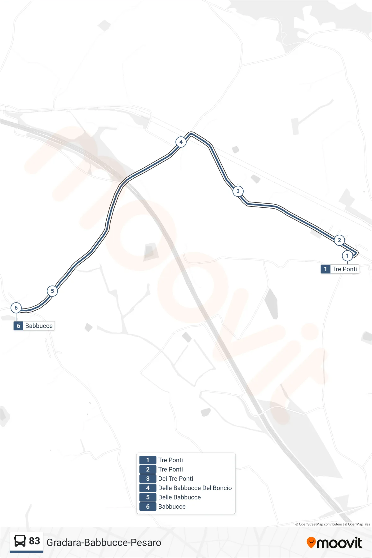 83 bus Line (Babbucce) route and stops on a map