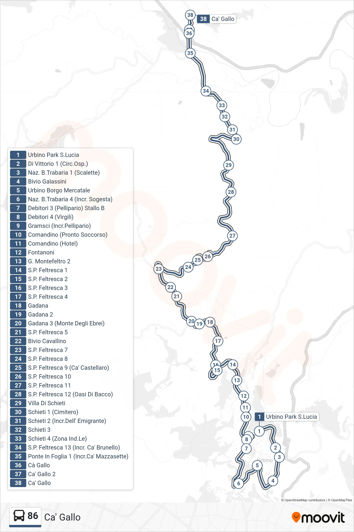 Linea 86 bus (Ca' Gallo) - Percorsi e fermate sulla mappa