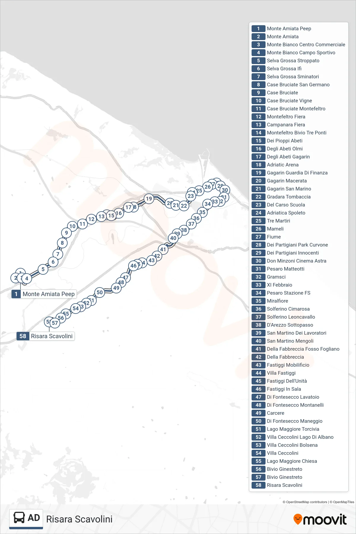 Linea AD bus (Risara Scavolini) - Percorsi e fermate sulla mappa