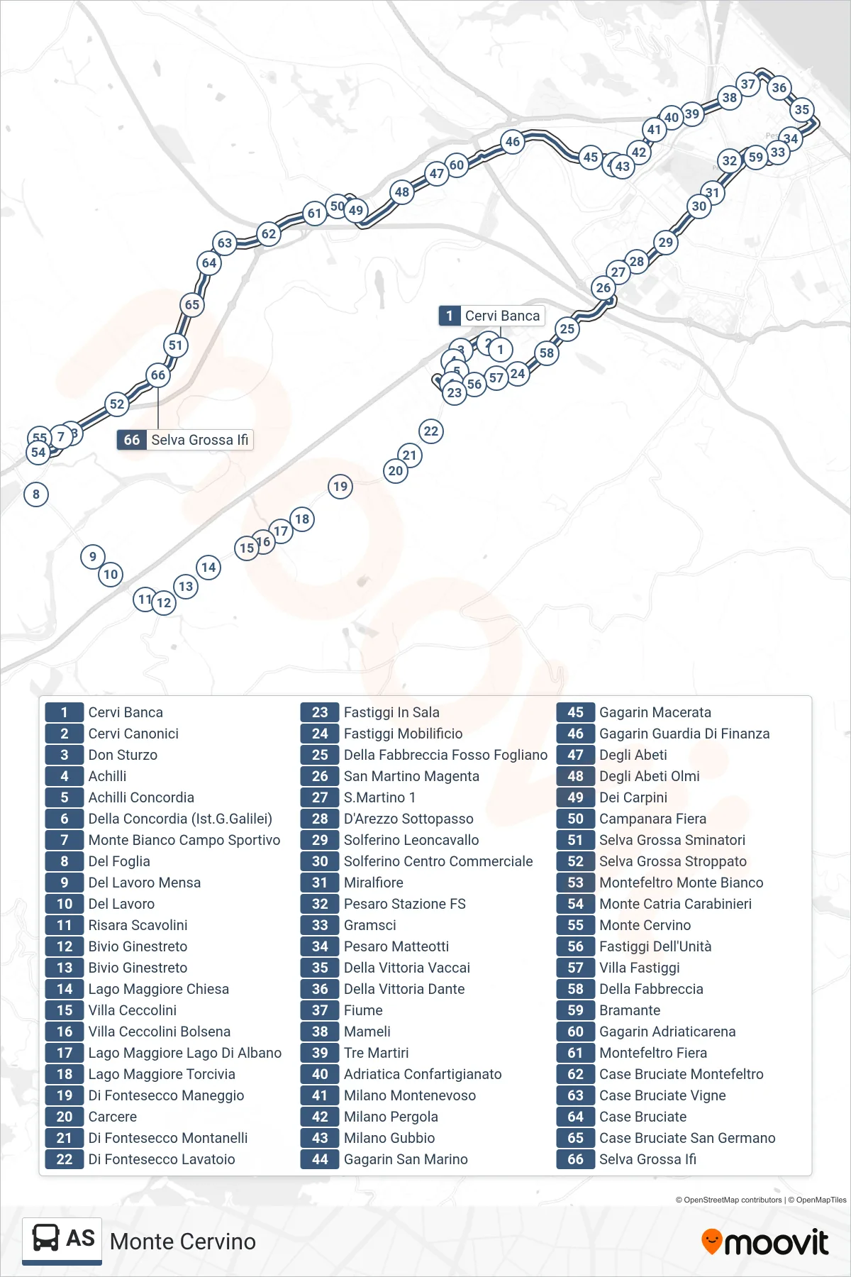 Linea AS  bus (Monte Cervino) - Percorsi e fermate sulla mappa