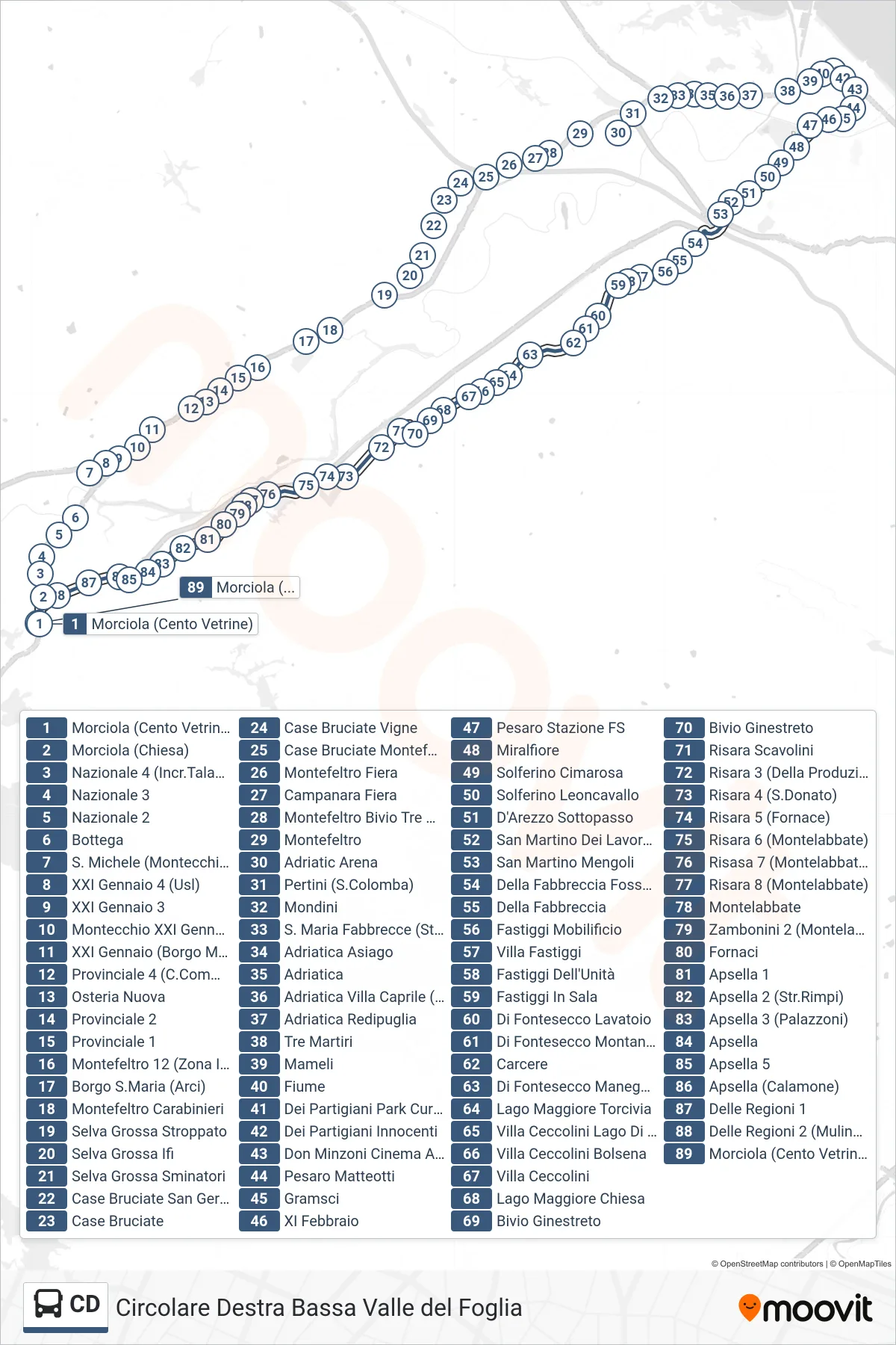 Linea CD bus (Morciola (Cento Vetrine)) - Percorsi e fermate sulla mappa