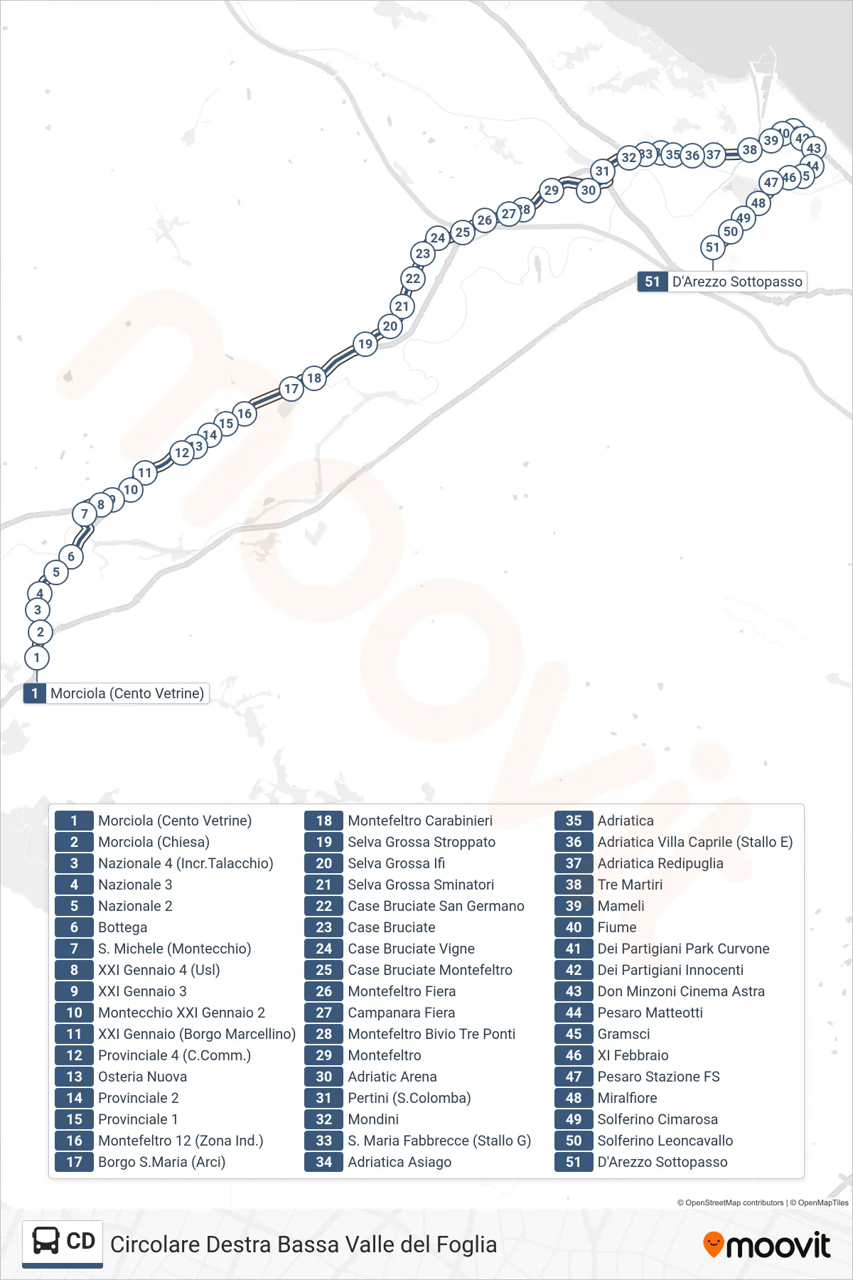 Linea CD bus (D'Arezzo Sottopasso) - Percorsi e fermate sulla mappa