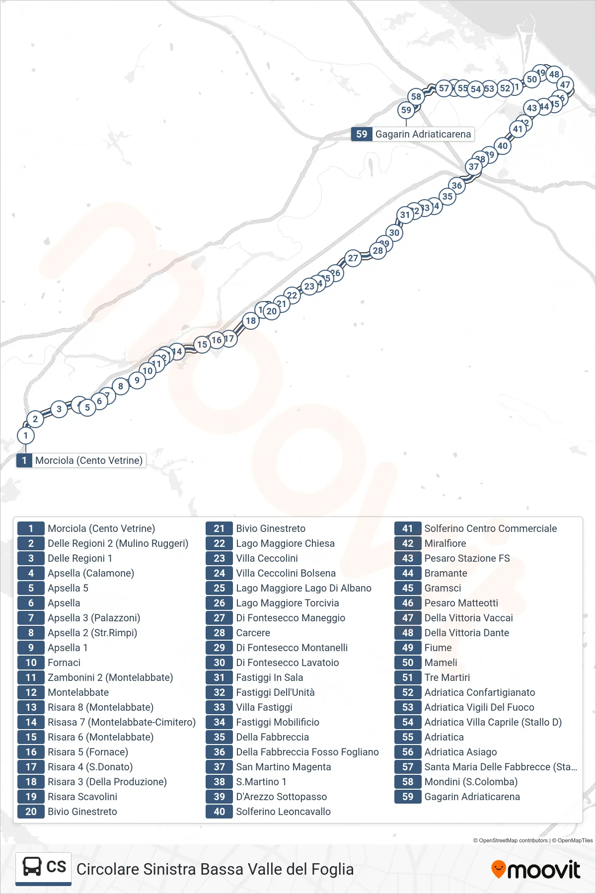 Linea CS bus (Gagarin Adriaticarena) - Percorsi e fermate sulla mappa