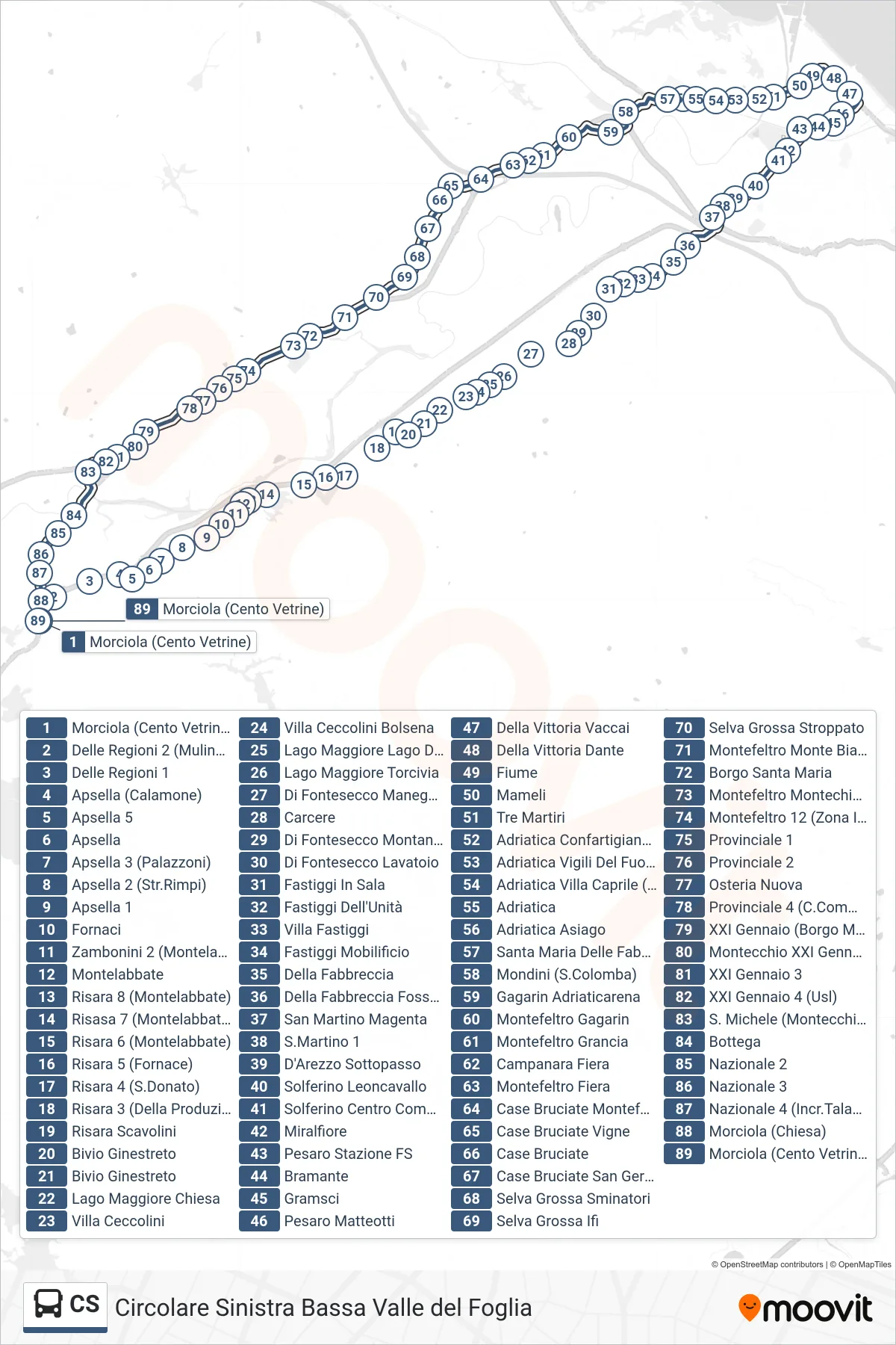 Linea CS bus (Morciola (Cento Vetrine)) - Percorsi e fermate sulla mappa