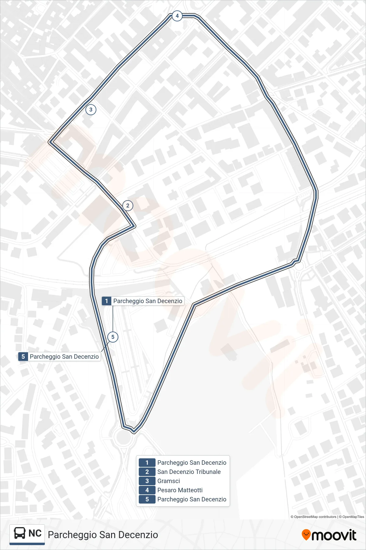Linea NC bus (Parcheggio San Decenzio) - Percorsi e fermate sulla mappa