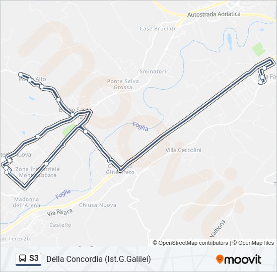 Percorso linea bus S3