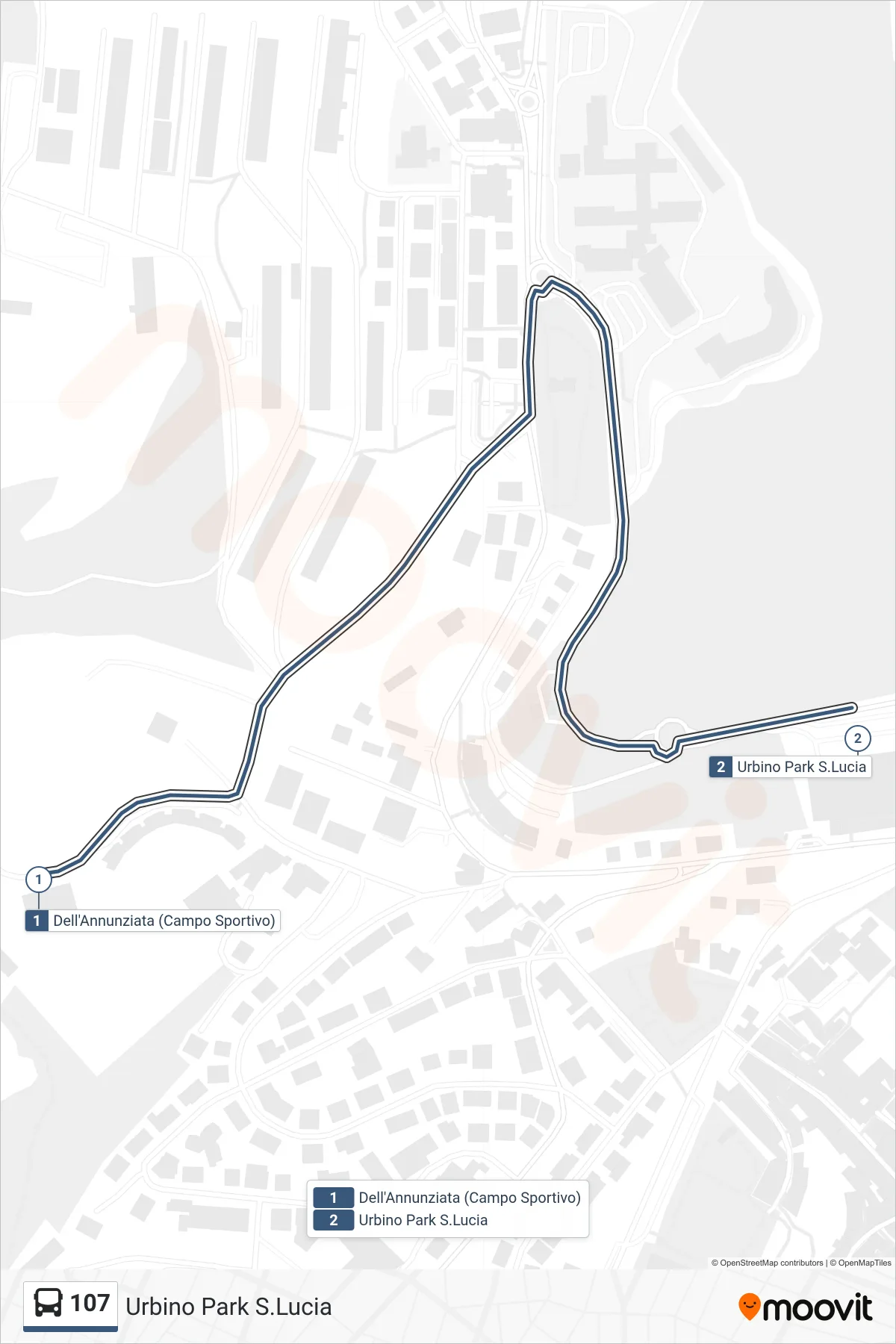 Linea 107  bus (Urbino Park S.Lucia) - Percorsi e fermate sulla mappa