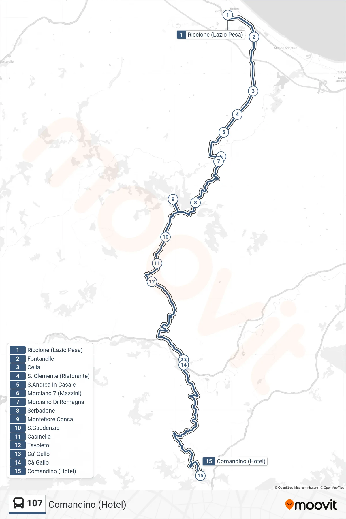Linea 107 bus (Comandino (Hotel)) - Percorsi e fermate sulla mappa