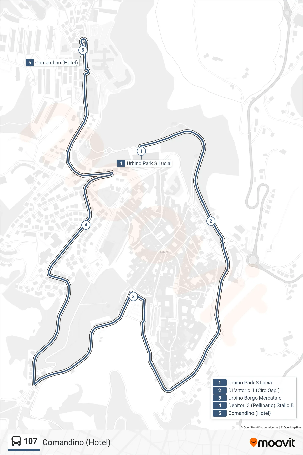 Linea 107  bus (Comandino (Hotel)) - Percorsi e fermate sulla mappa