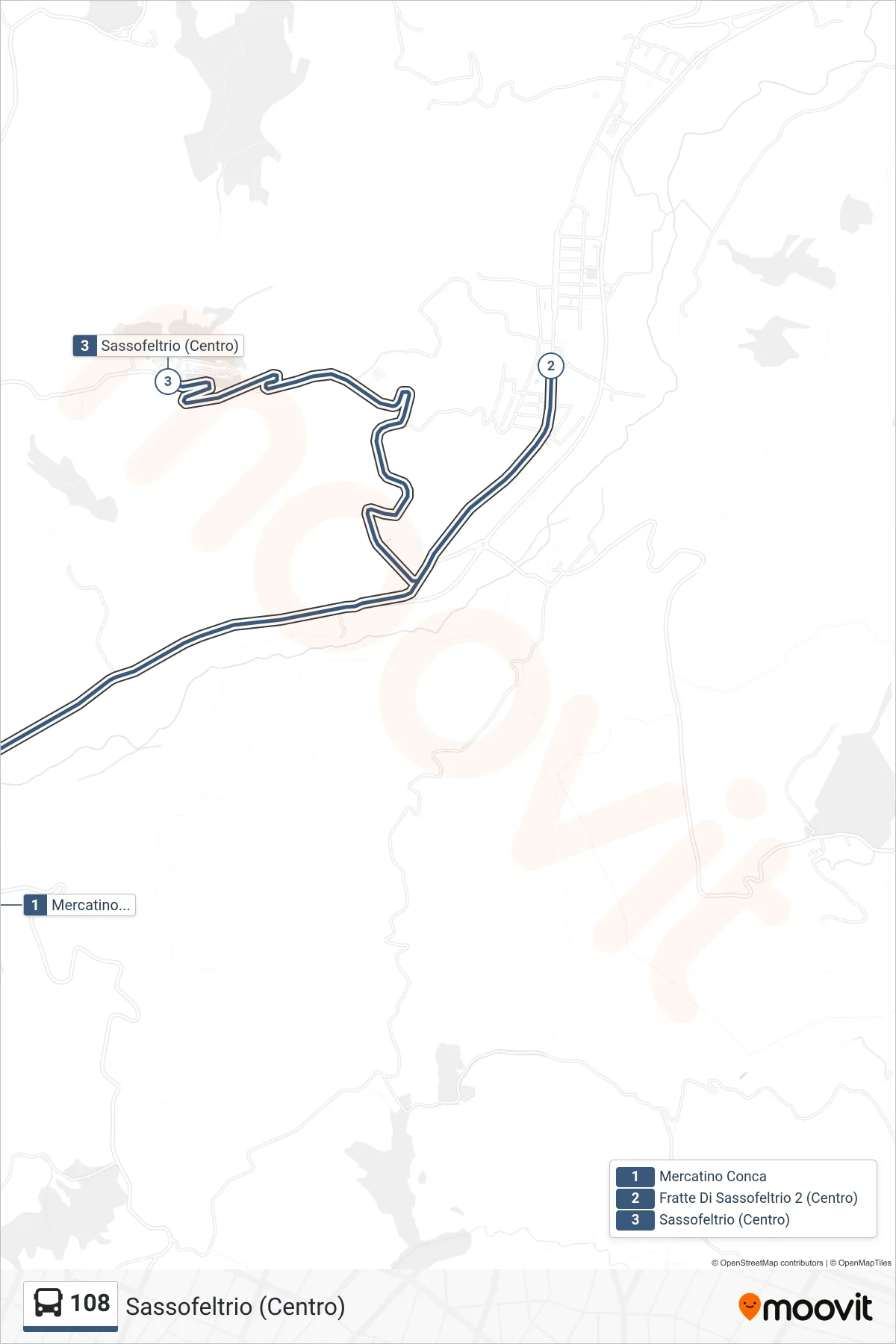 Linea 108 bus (Sassofeltrio (Centro)) - Percorsi e fermate sulla mappa