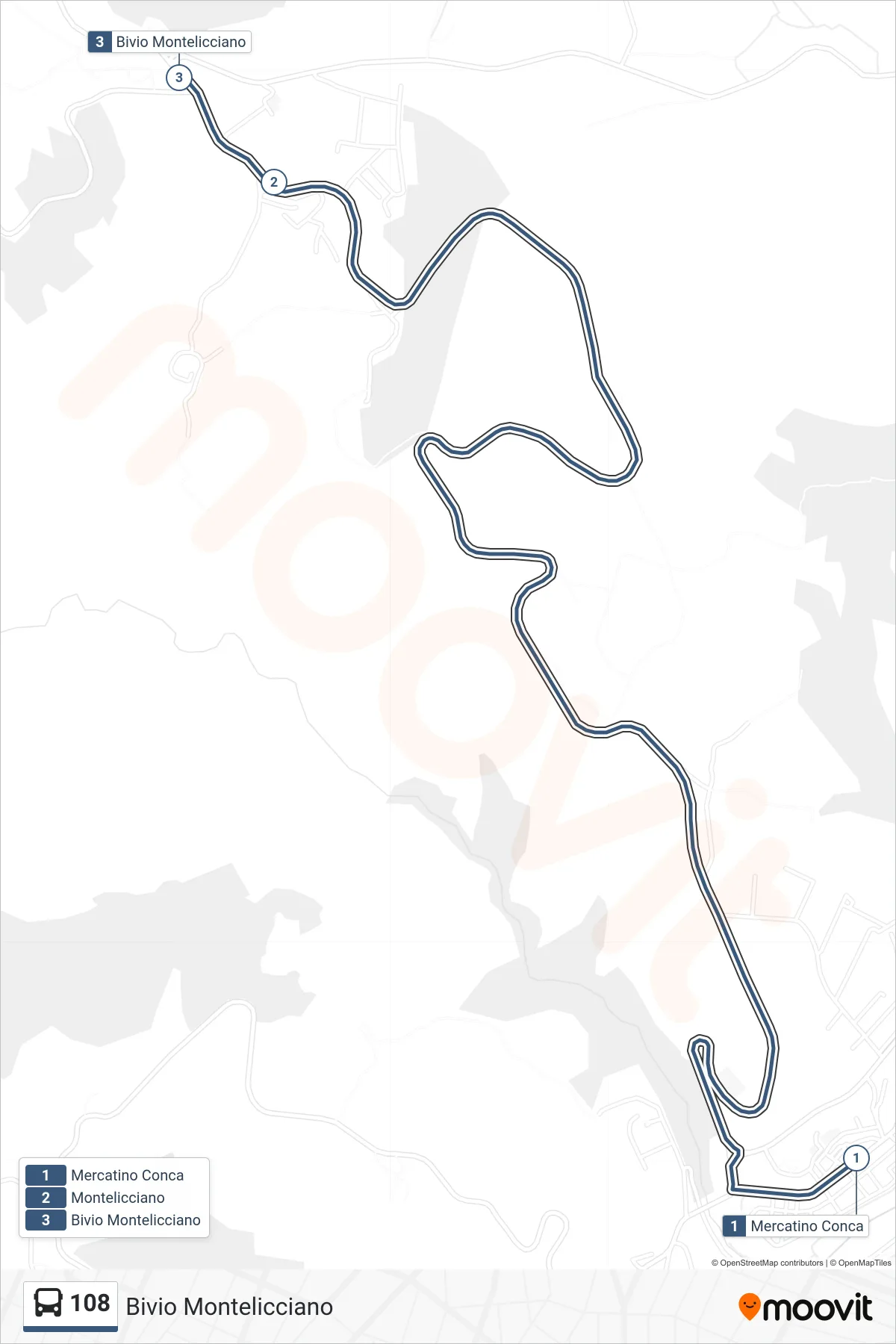 Linea 108 bus (Bivio Montelicciano) - Percorsi e fermate sulla mappa