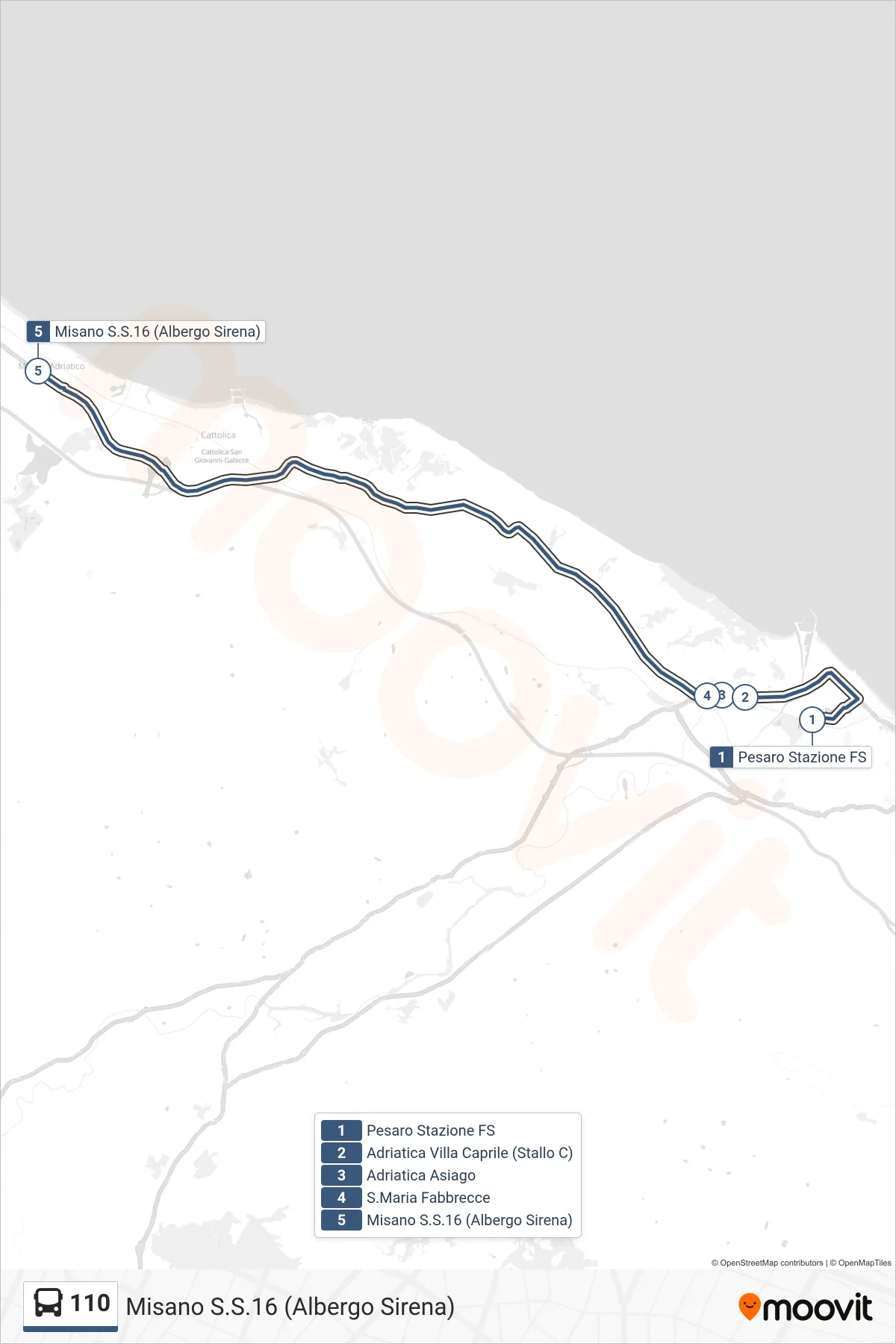 Linea 110 bus (Misano S.S.16 (Albergo Sirena)) - Percorsi e fermate sulla mappa