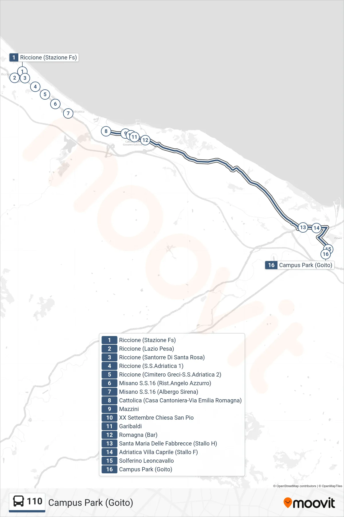 Linea 110 bus (Campus Park (Goito)) - Percorsi e fermate sulla mappa