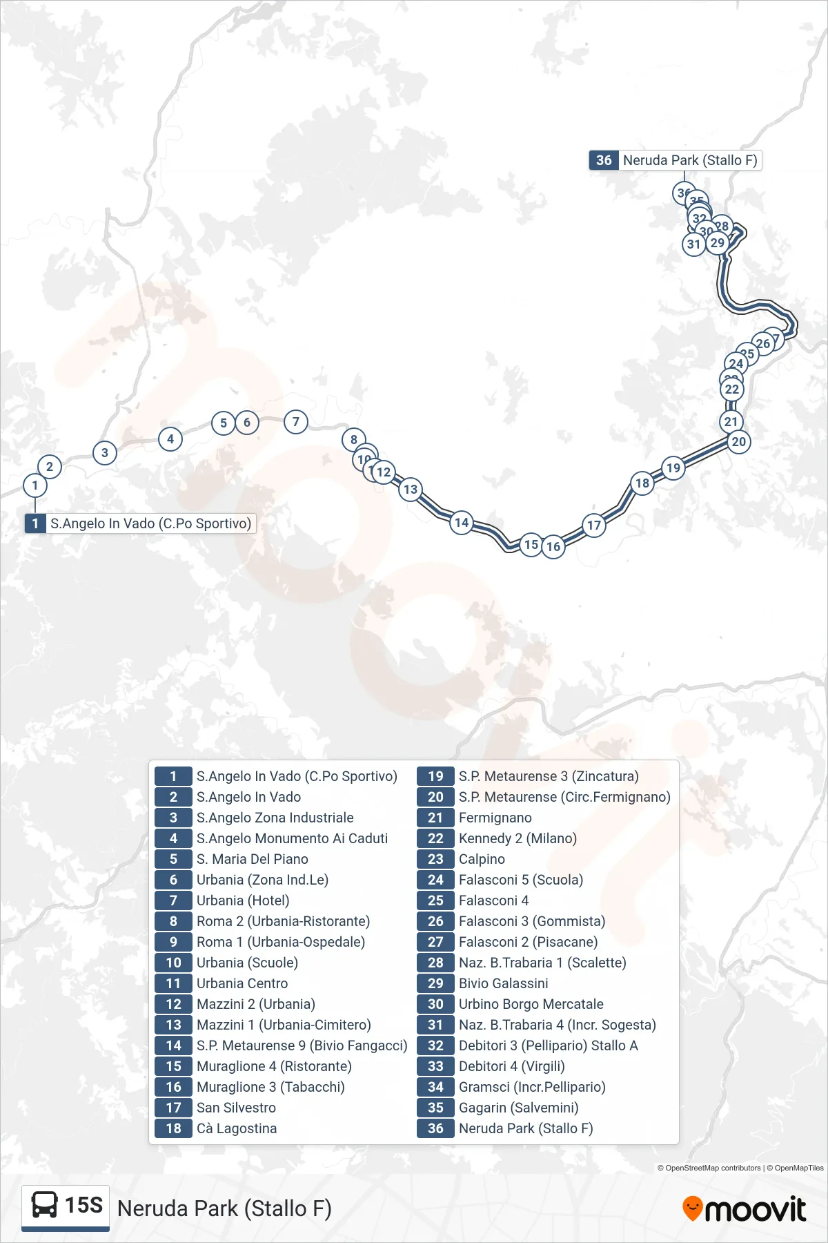 Linea 15S bus (Neruda Park (Stallo F)) - Percorsi e fermate sulla mappa