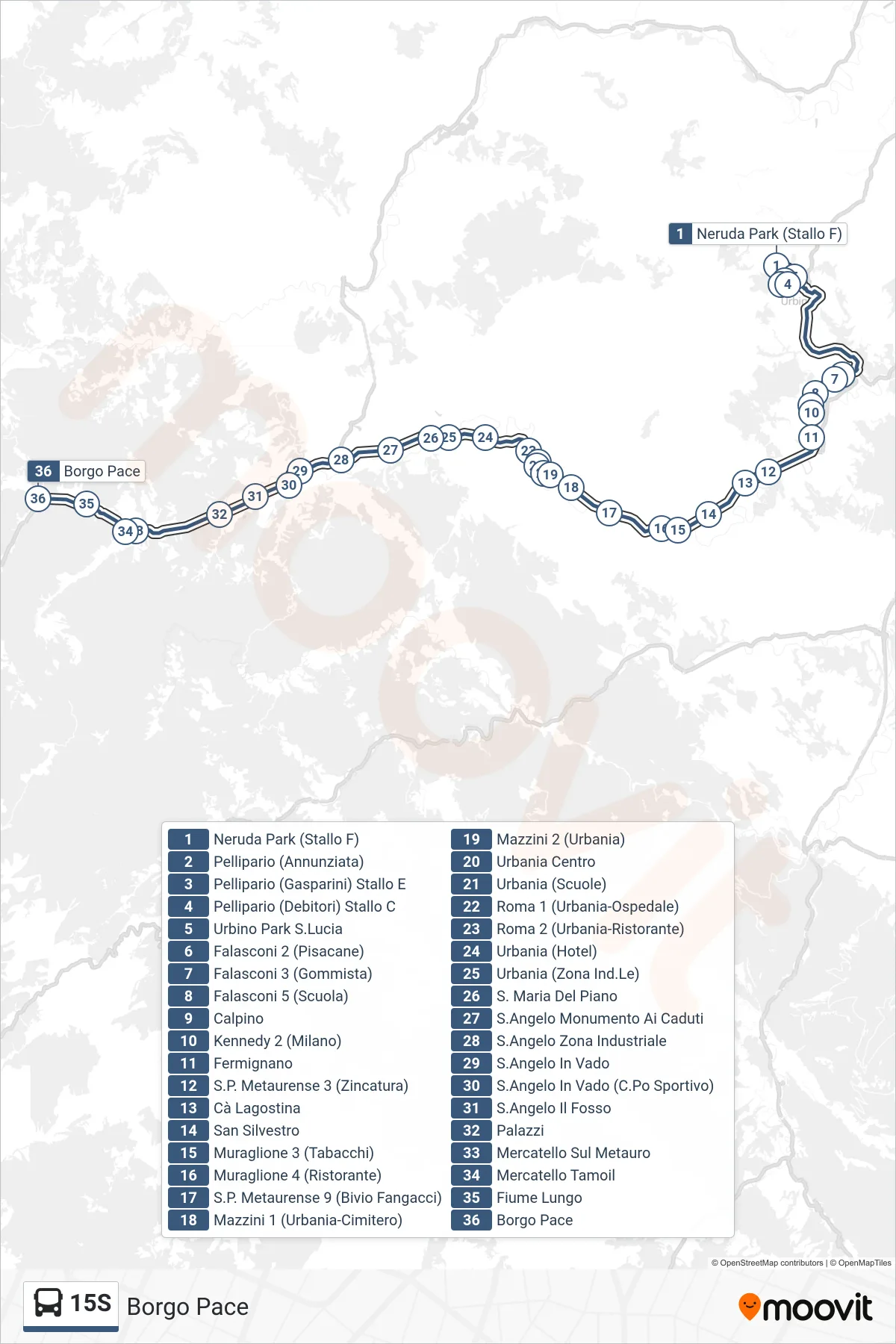 Linea 15S bus (Borgo Pace) - Percorsi e fermate sulla mappa
