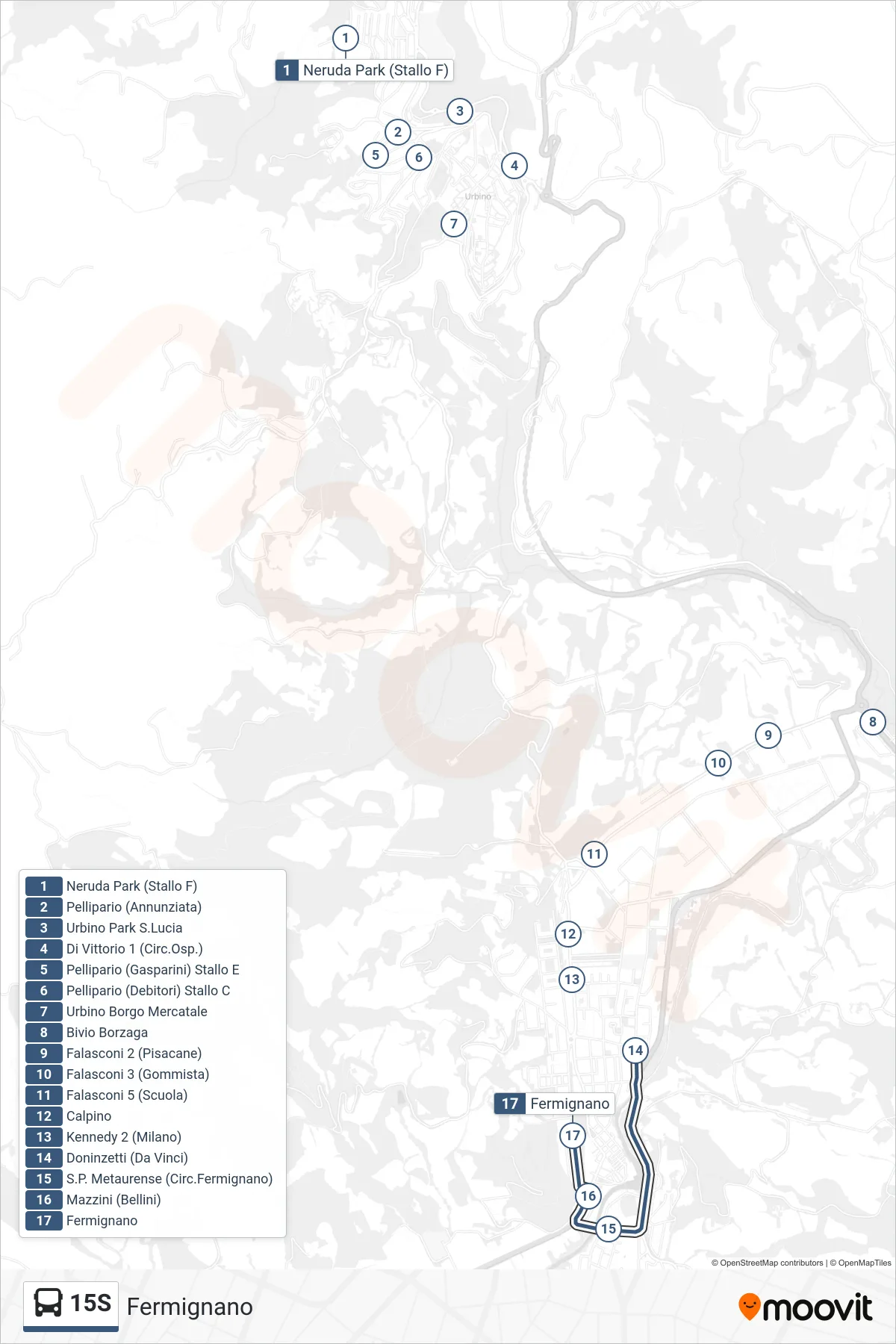 Linea 15S bus (Fermignano) - Percorsi e fermate sulla mappa