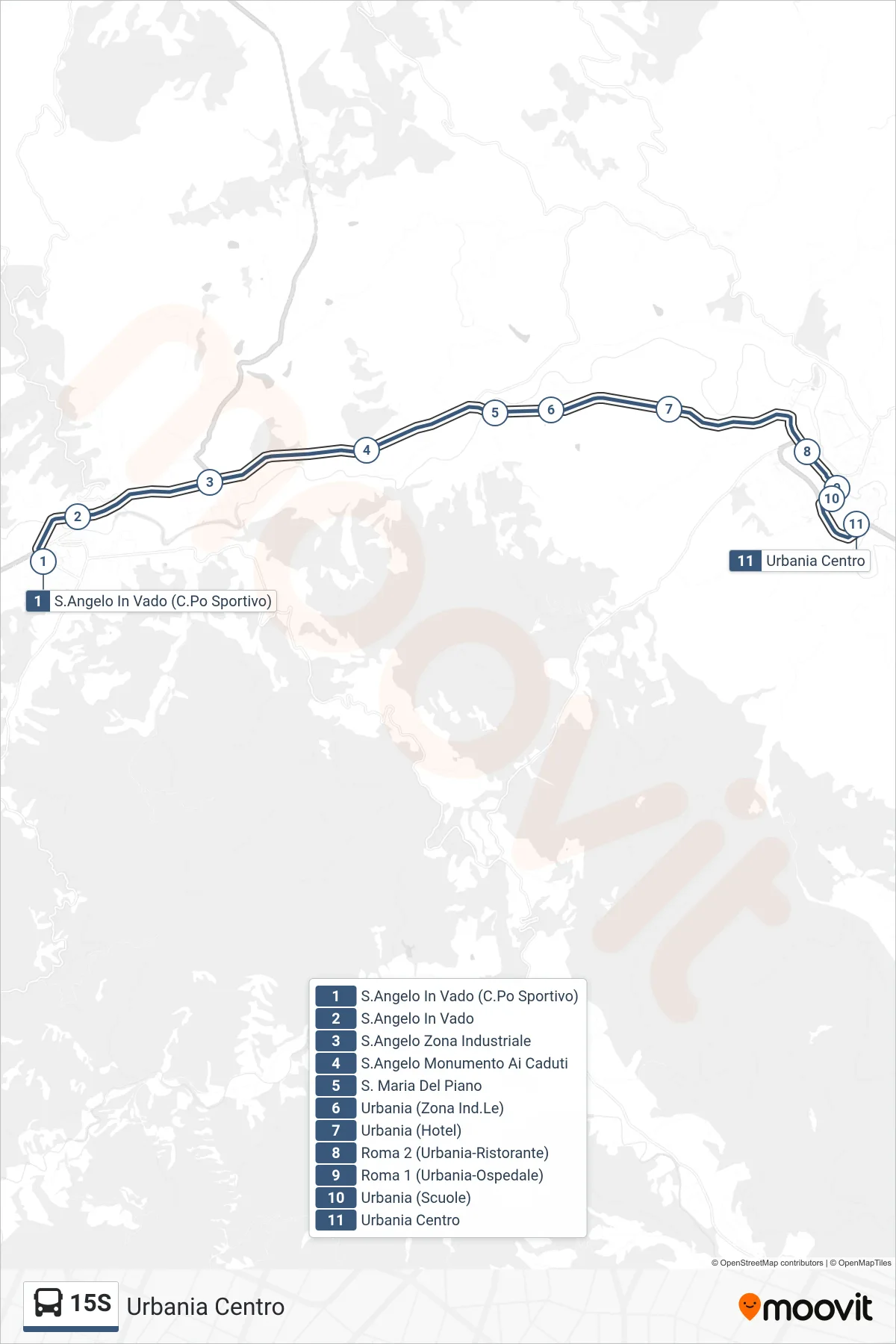 Linea 15S  bus (Urbania Centro) - Percorsi e fermate sulla mappa