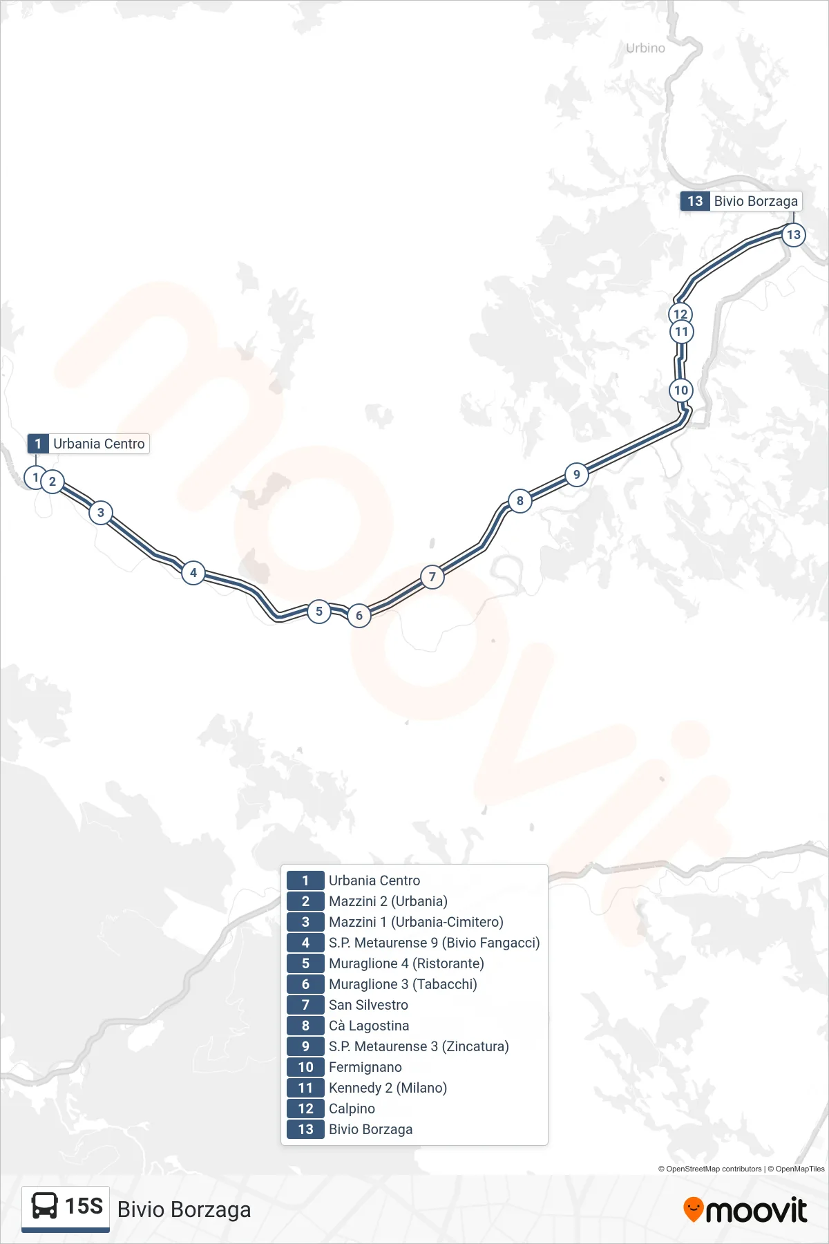 Linea 15S  bus (Bivio Borzaga) - Percorsi e fermate sulla mappa
