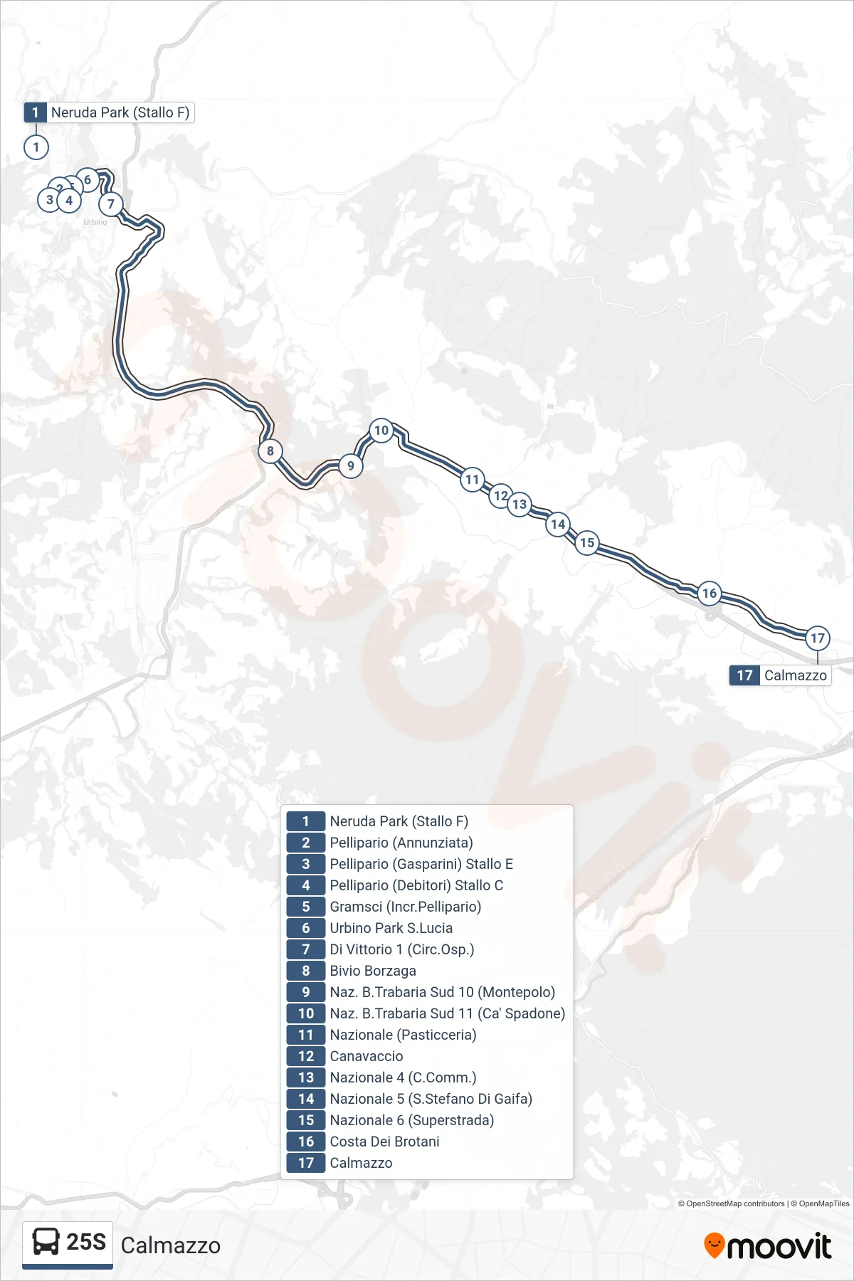 Linea 25S bus (Calmazzo) - Percorsi e fermate sulla mappa