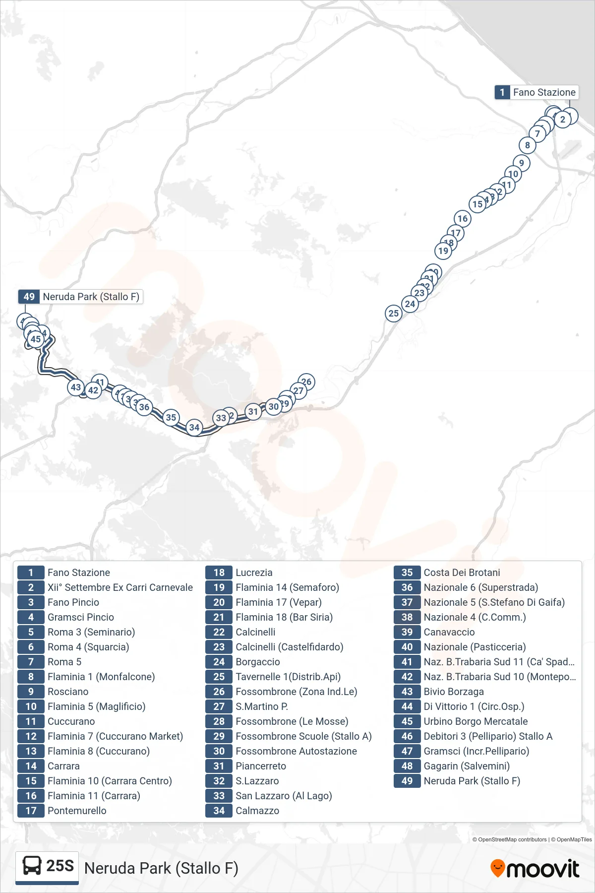 Linea 25S bus (Neruda Park (Stallo F)) - Percorsi e fermate sulla mappa