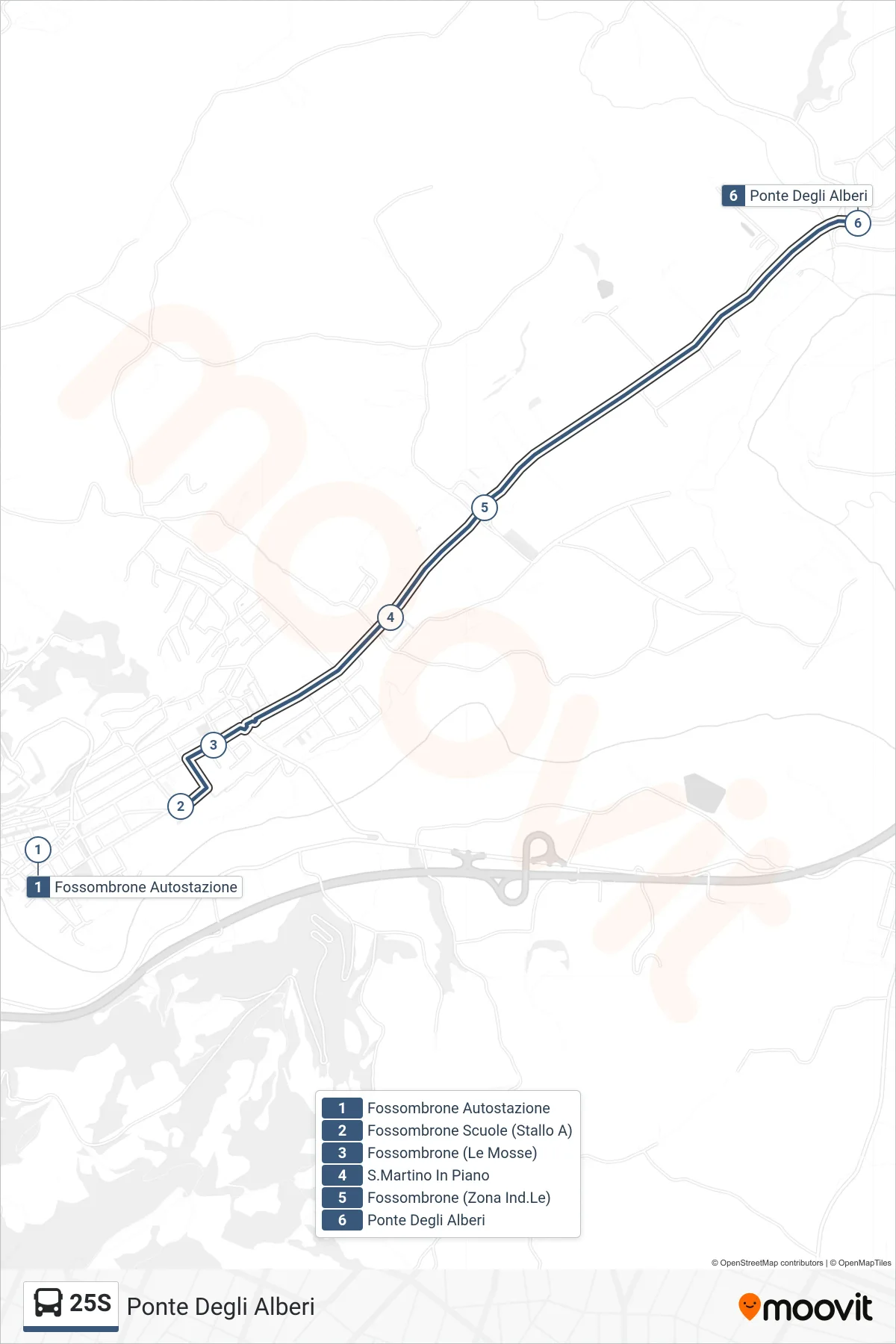 Linea 25S bus (Ponte Degli Alberi) - Percorsi e fermate sulla mappa