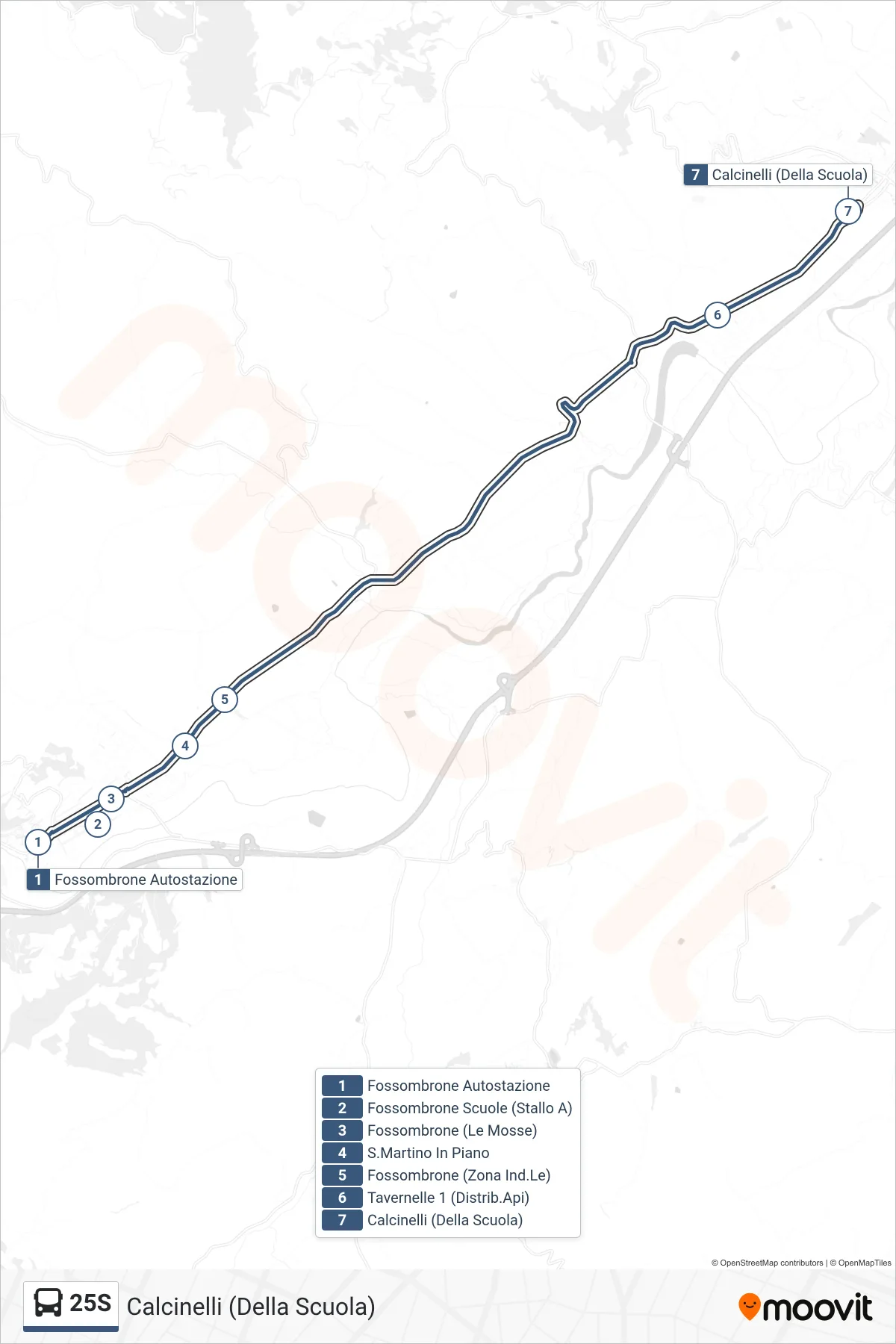 Linea 25S bus (Calcinelli (Della Scuola)) - Percorsi e fermate sulla mappa