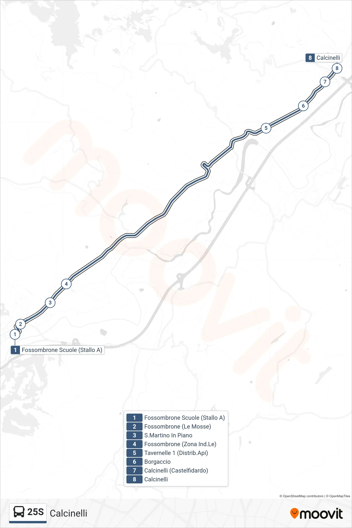 Linea 25S bus (Calcinelli) - Percorsi e fermate sulla mappa
