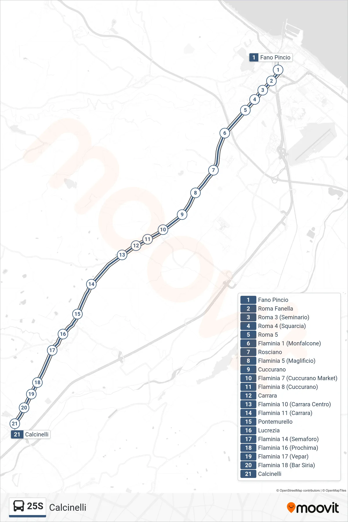 Linea 25S bus (Calcinelli) - Percorsi e fermate sulla mappa