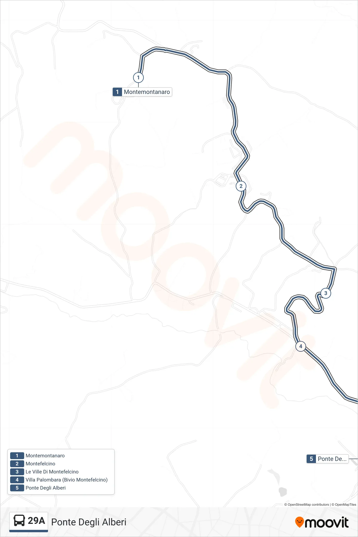 Linea 29A bus (Ponte Degli Alberi) - Percorsi e fermate sulla mappa
