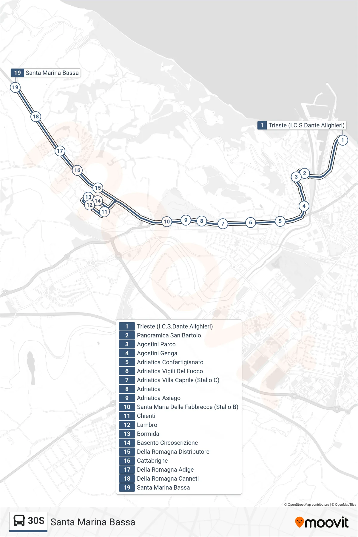 Linea 30S  bus (Santa Marina Bassa) - Percorsi e fermate sulla mappa