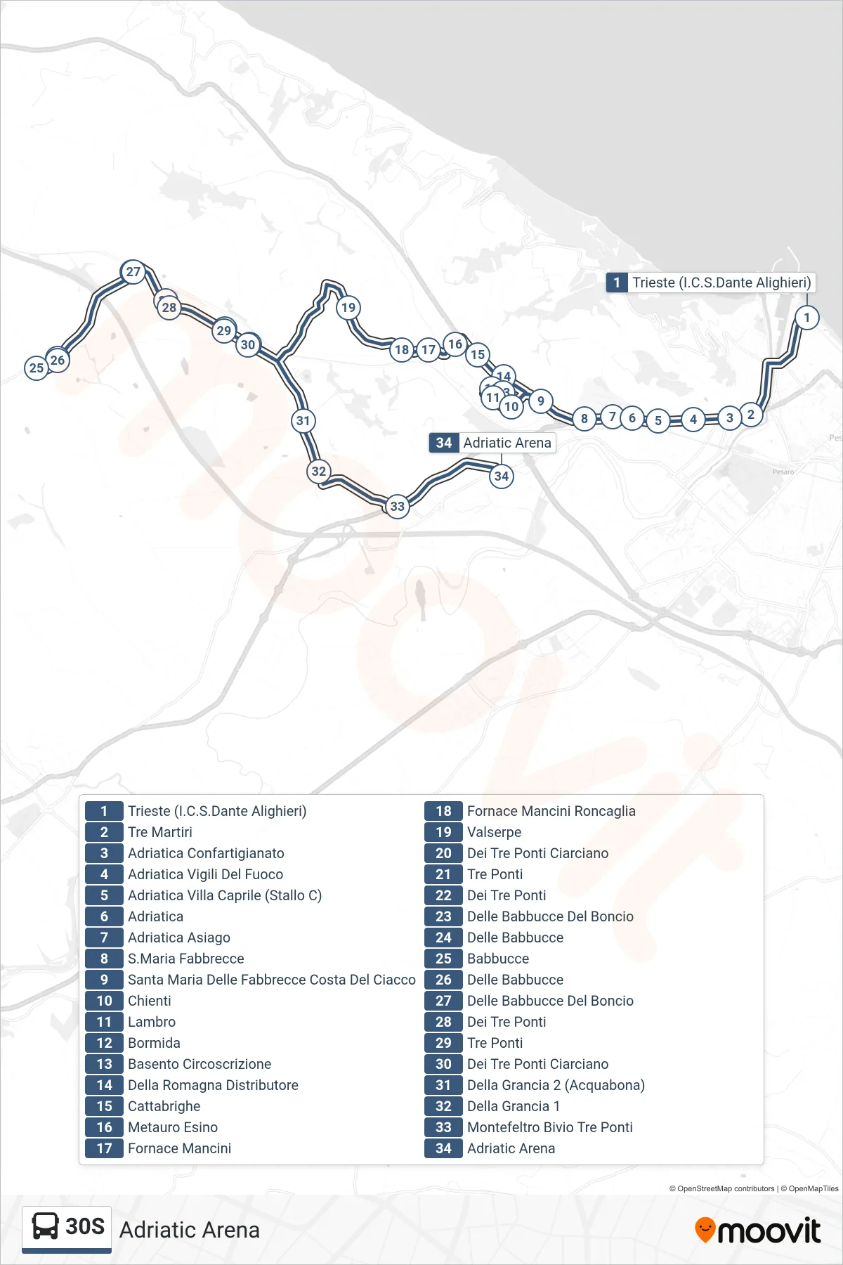 Linea 30S bus (Adriatic Arena) - Percorsi e fermate sulla mappa