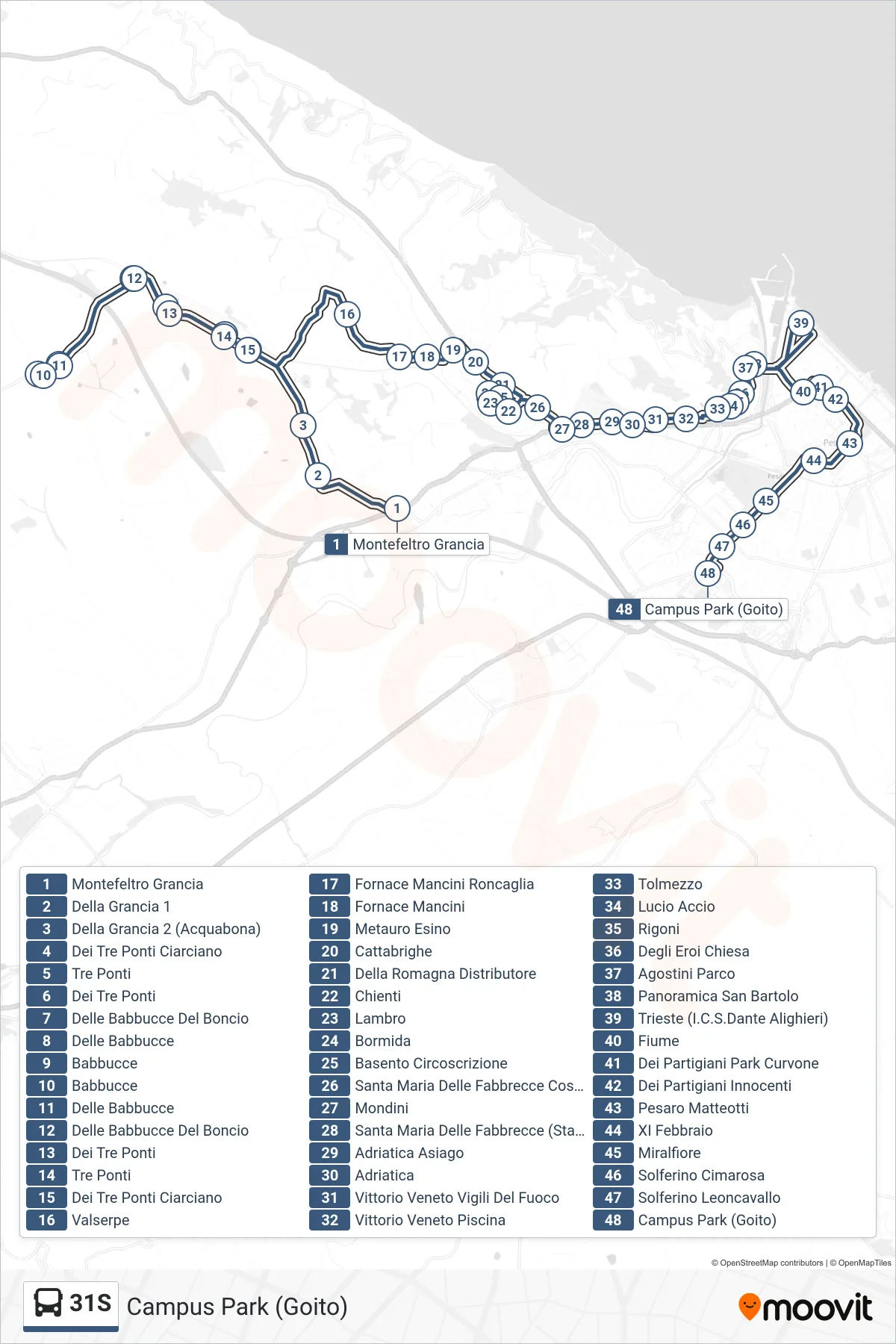 Linea 31S  bus (Campus Park (Goito)) - Percorsi e fermate sulla mappa