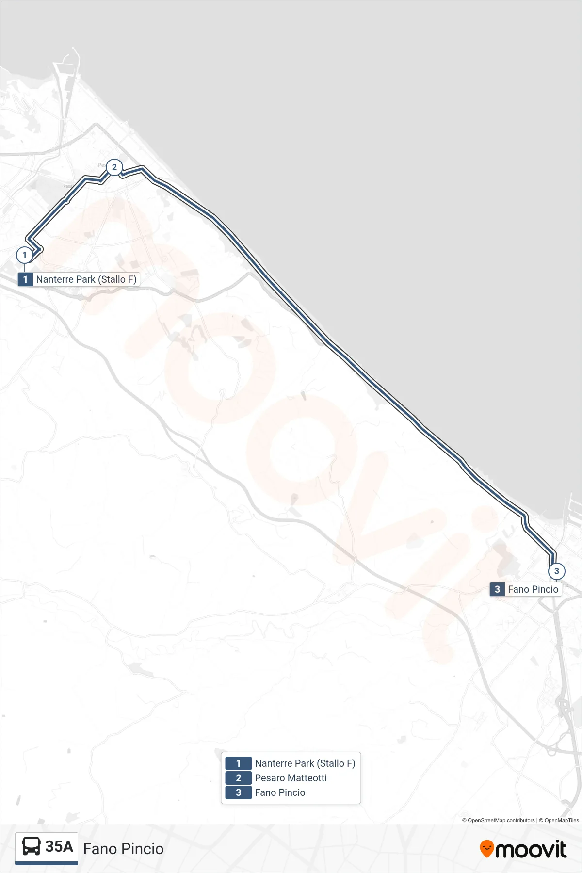 Linea 35A bus (Fano Pincio) - Percorsi e fermate sulla mappa