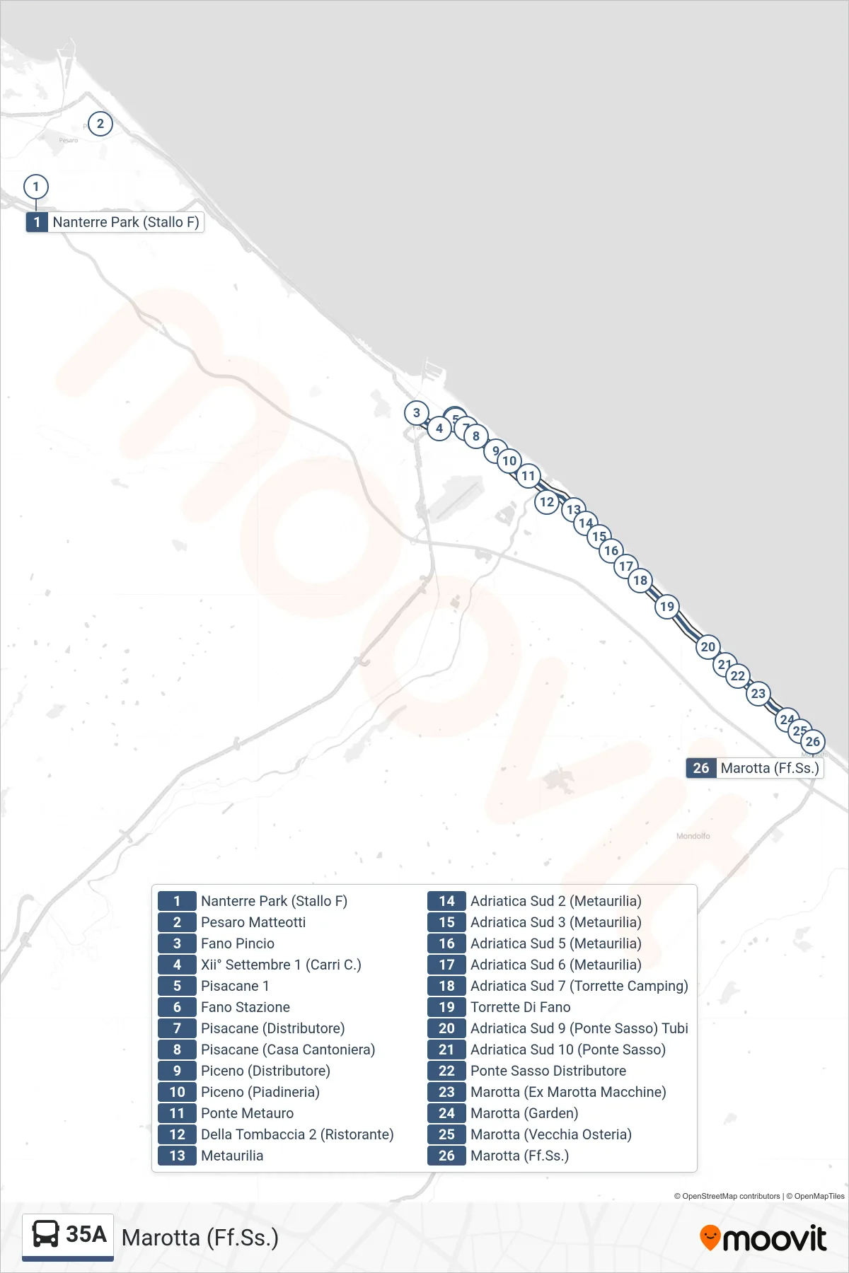 Linea 35A bus (Marotta (Ff.Ss.)) - Percorsi e fermate sulla mappa