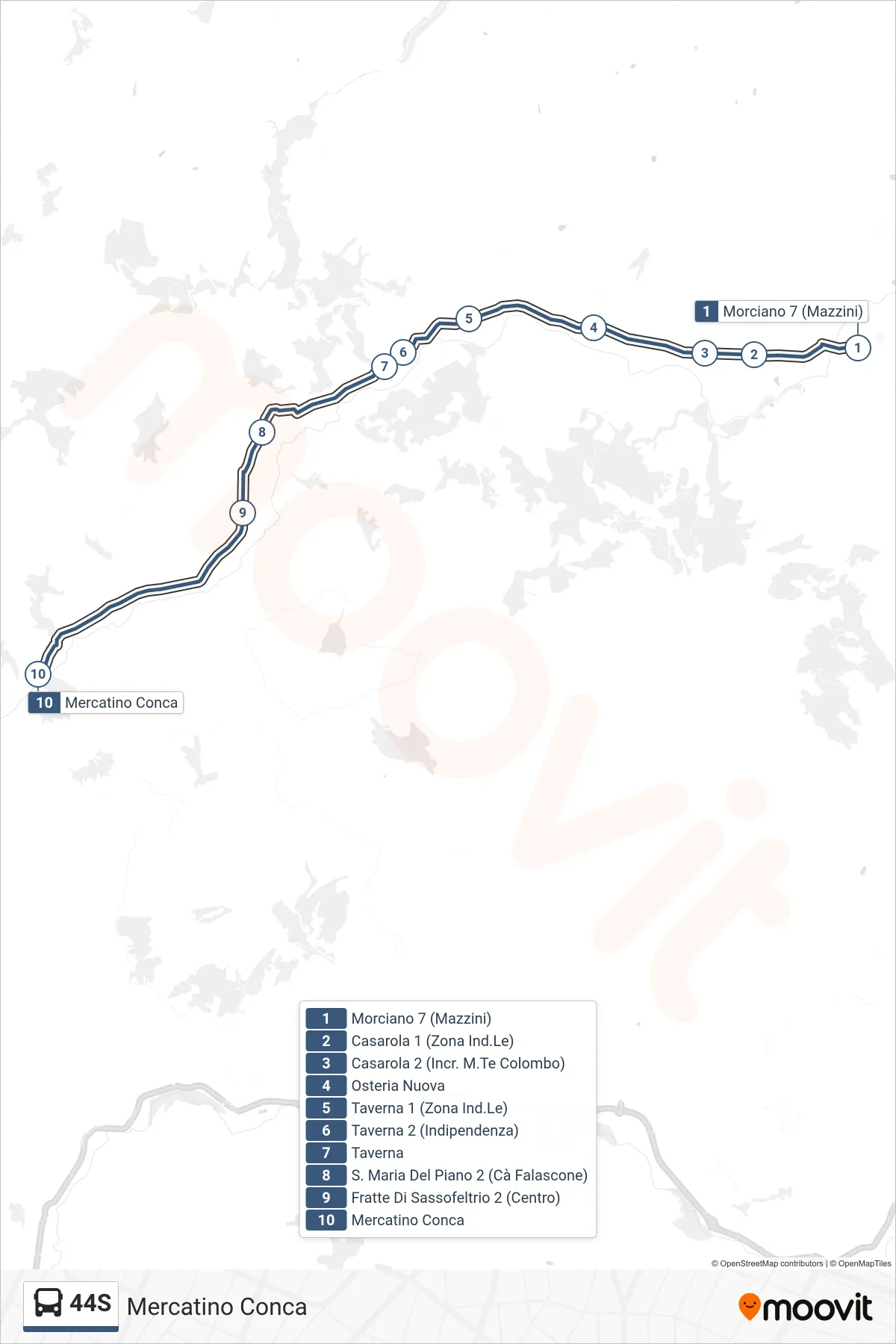 Linea 44S bus (Mercatino Conca) - Percorsi e fermate sulla mappa