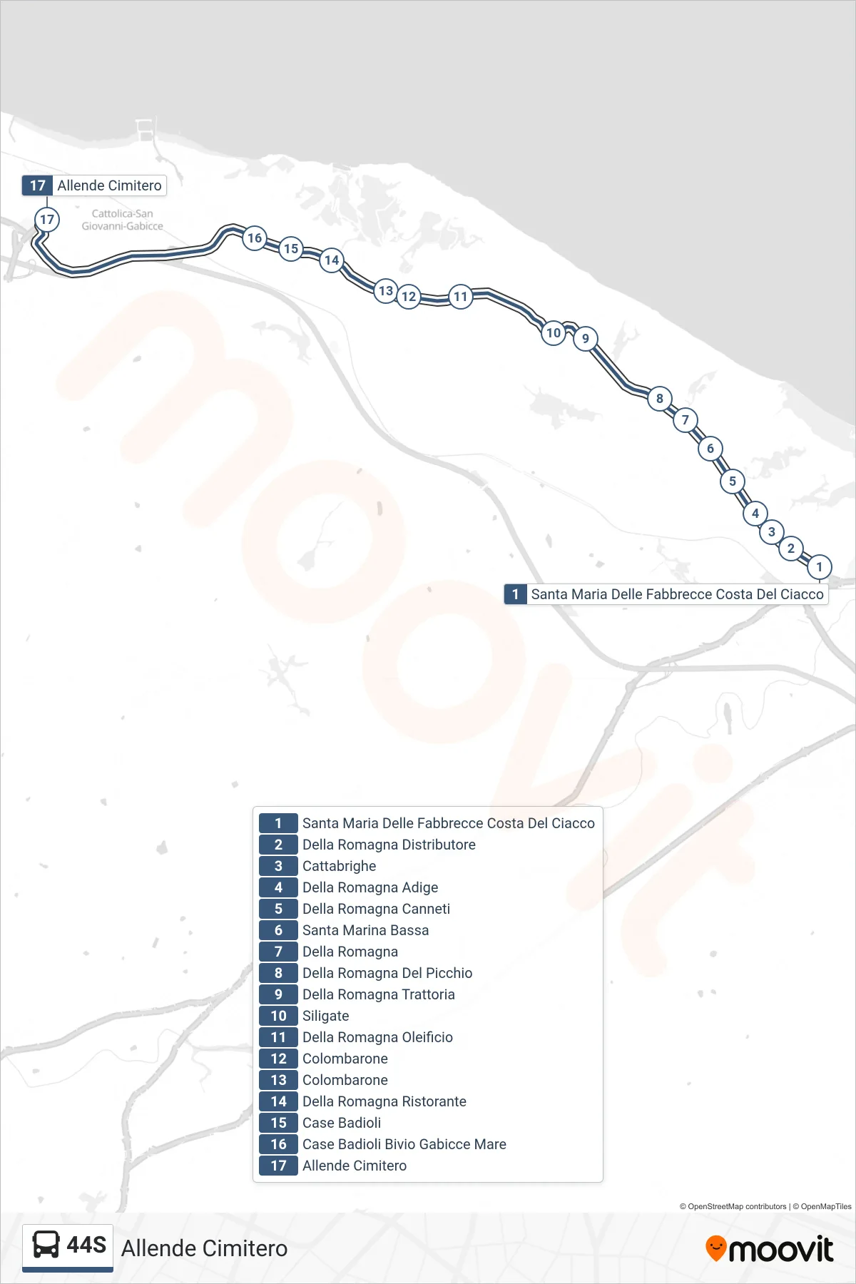 Linea 44S bus (Allende Cimitero) - Percorsi e fermate sulla mappa